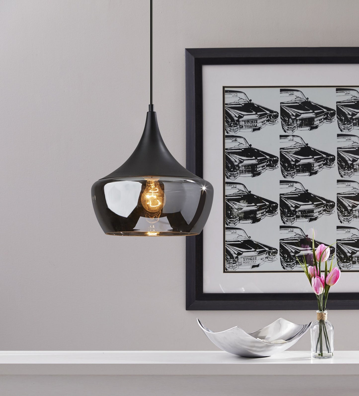 Gnome Smoked Glass Black Pendant Light