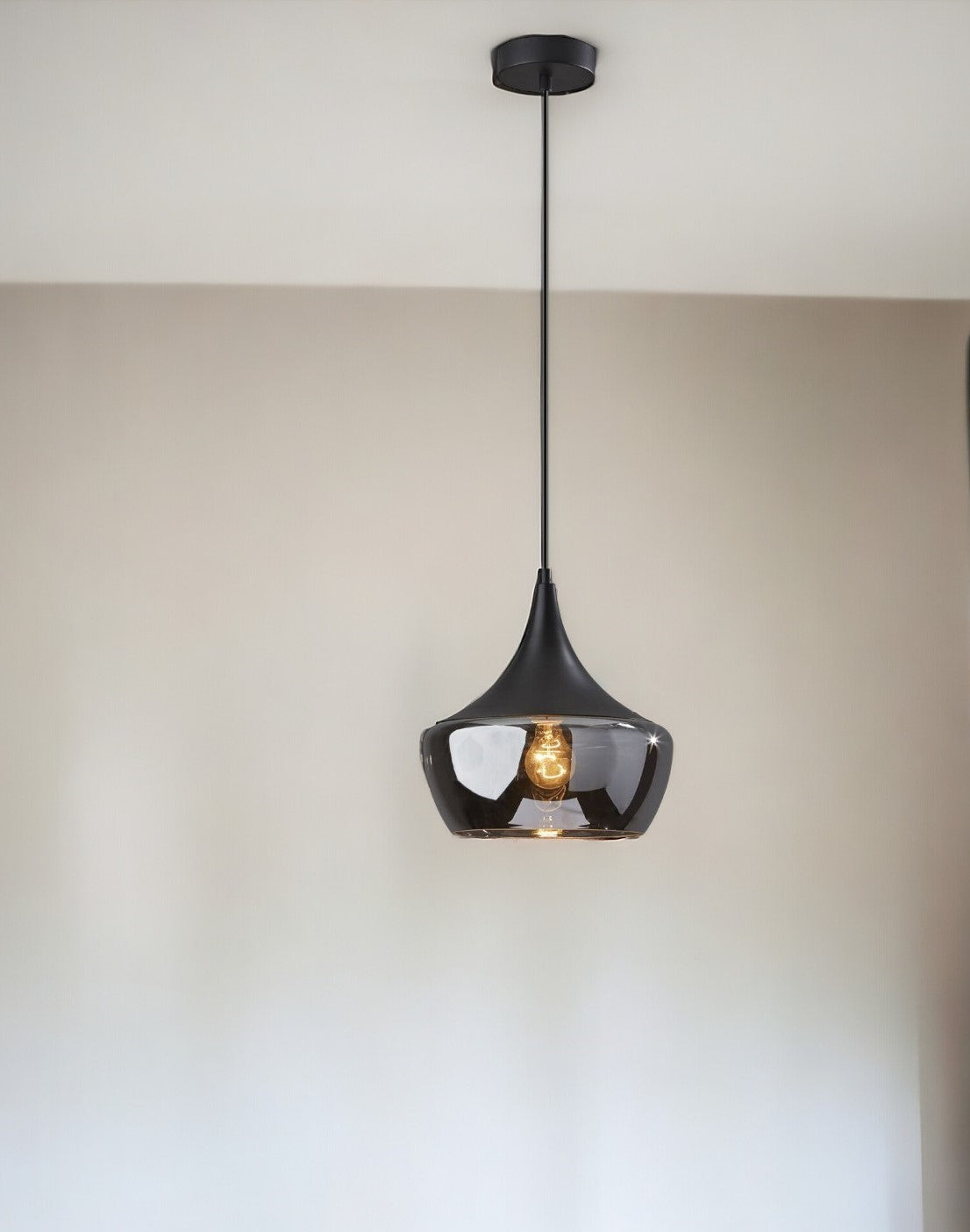 Gnome Smoked Glass Black Pendant Light
