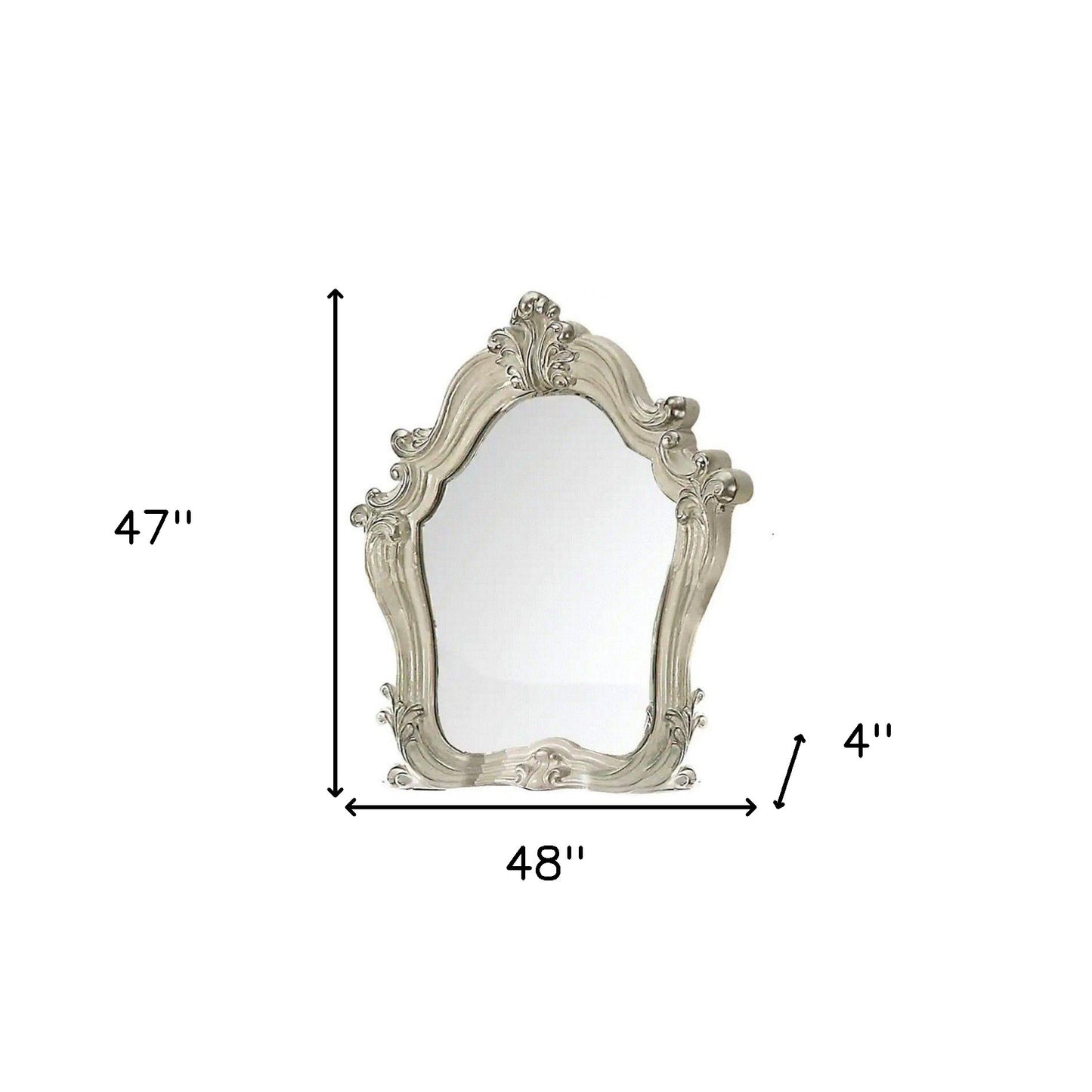 White And Silver Abstract Wood Framed Antiqued Glass Mounted Dresser Mirror