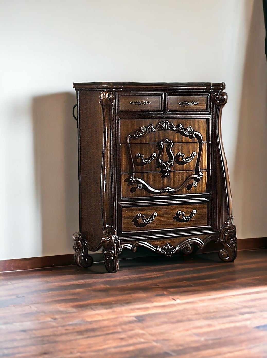 Grey Wood 6-Drawer Dresser