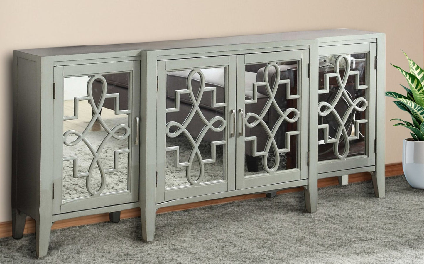 Gray & Silver Solid Wood Console Table