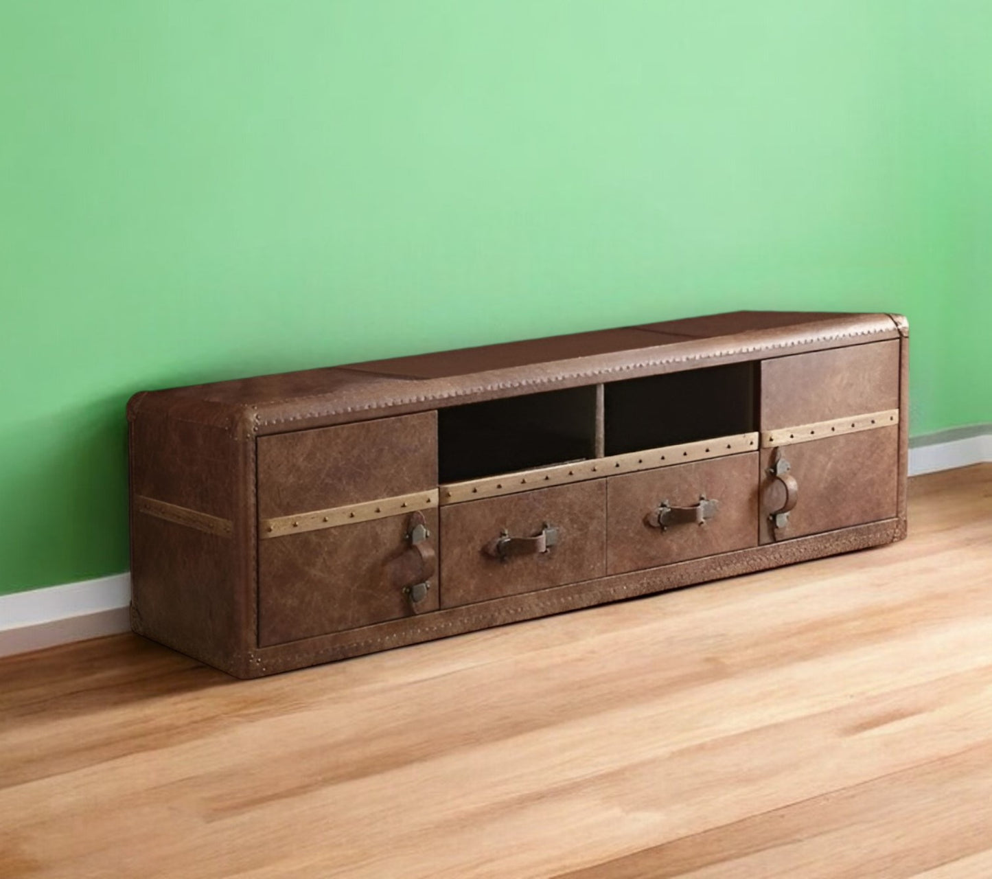 Langford Brown Leather Media Console