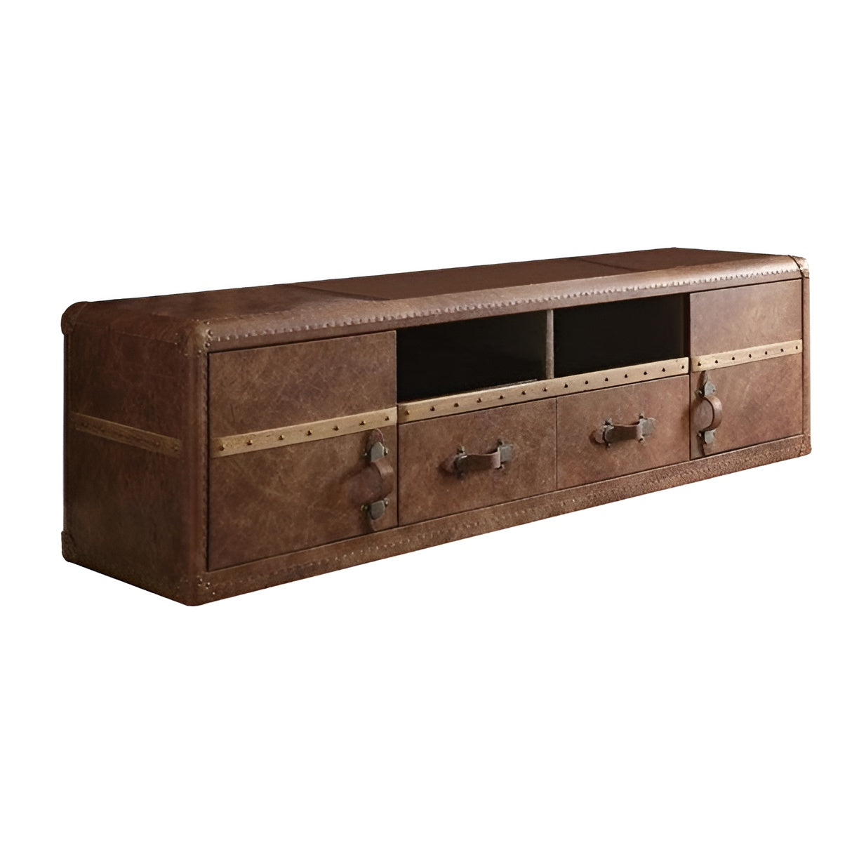 Langford Brown Leather Media Console