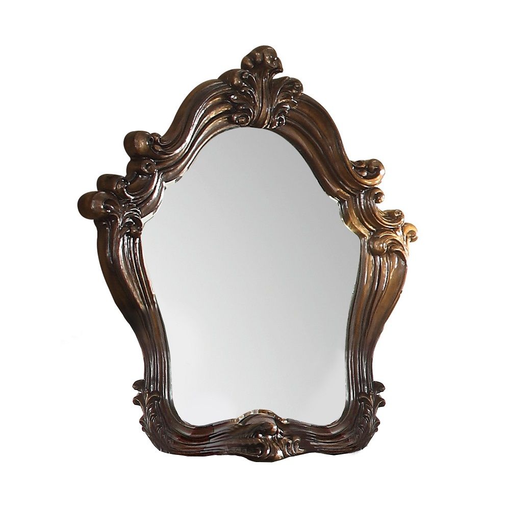 Brown Crowned Top Solid Wood Framed Mounted Dresser Mirror