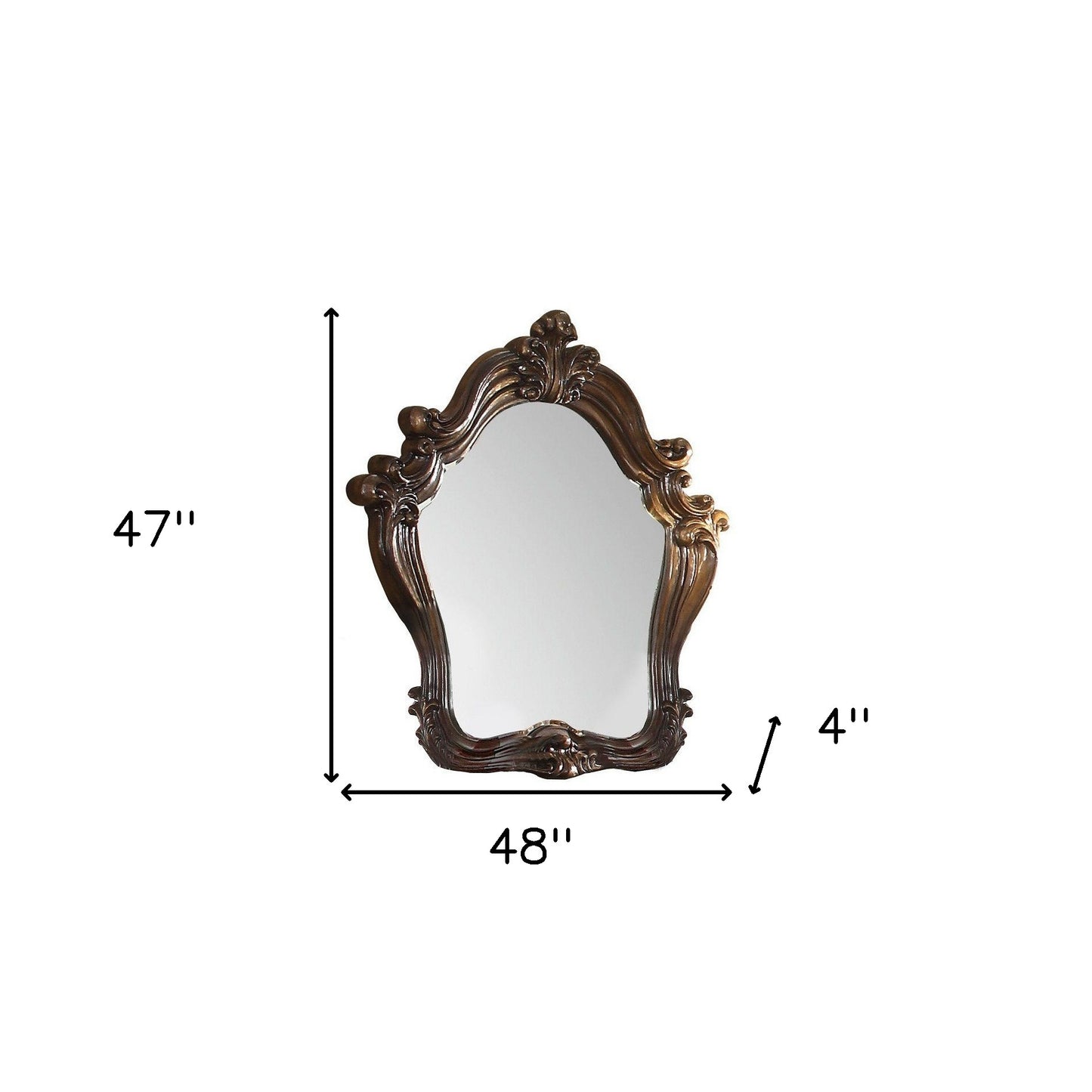Brown Crowned Top Solid Wood Framed Mounted Dresser Mirror