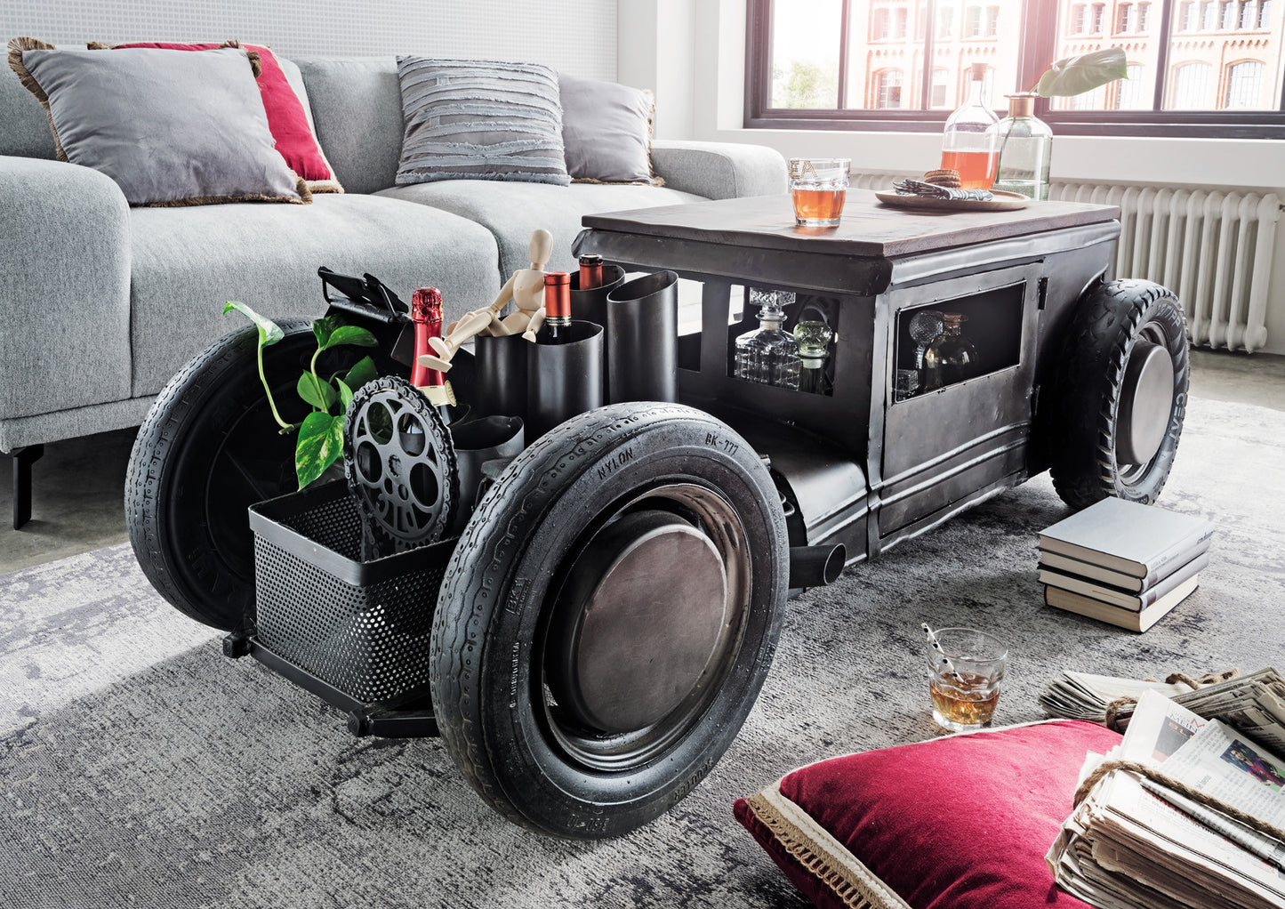 Brown & Black Solid Wood Coffee Table