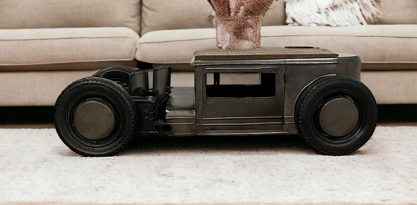 Brown & Black Solid Wood Coffee Table