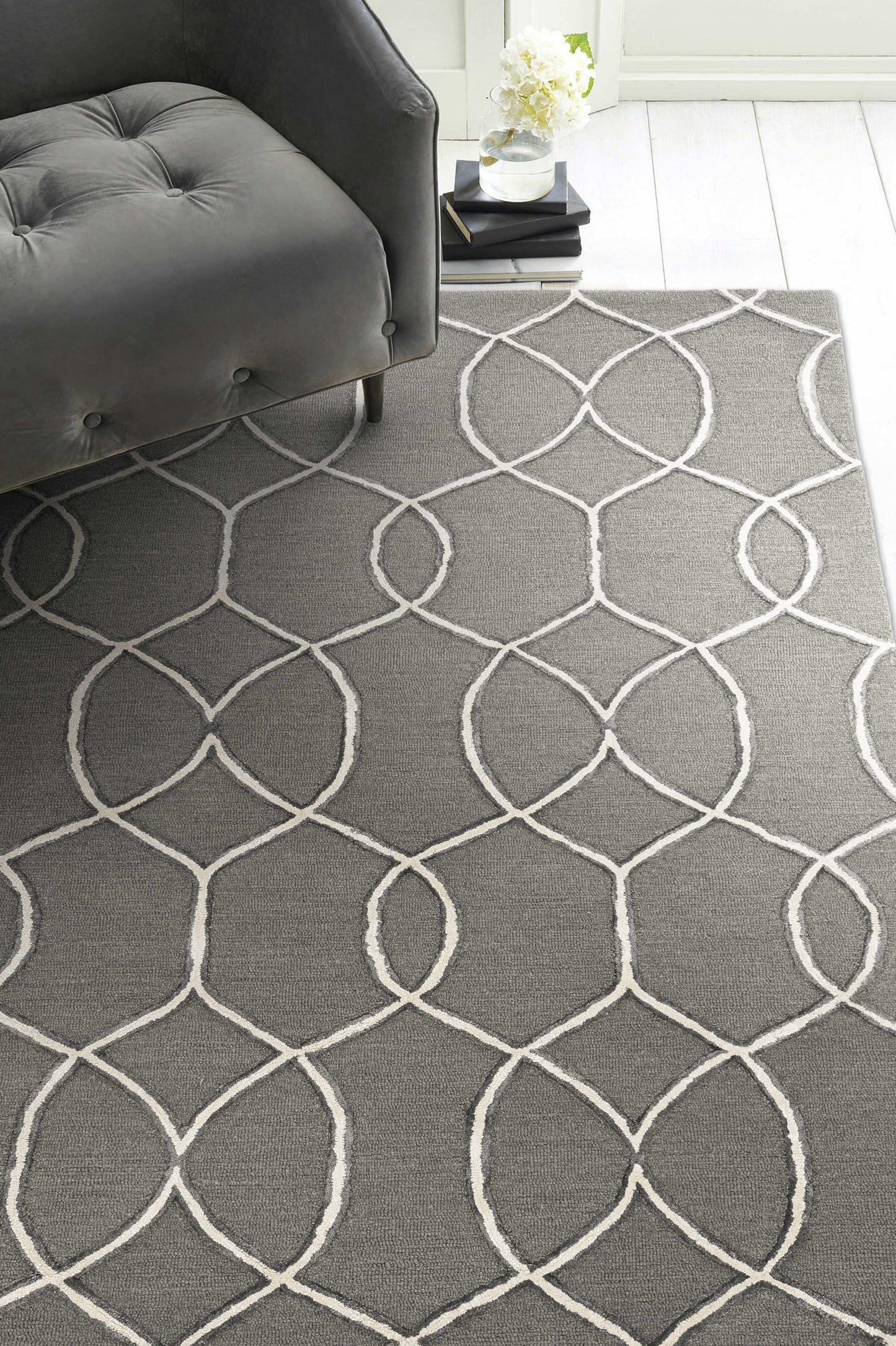 115 Gray & Ivory Wool Moroccan Hand Tufted Rug