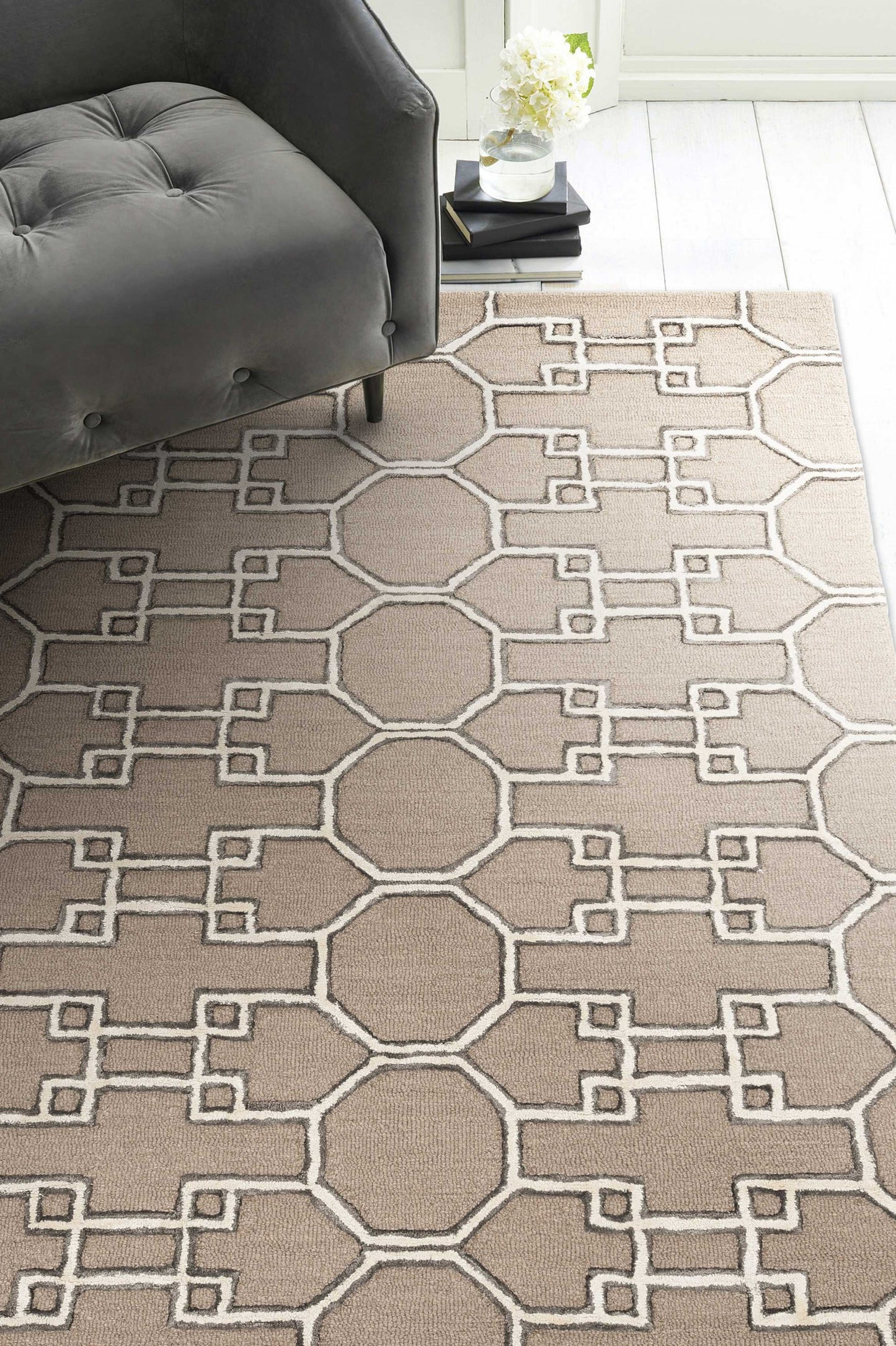 115 Brown & Ivory Wool Trellis Hand Tufted Rug