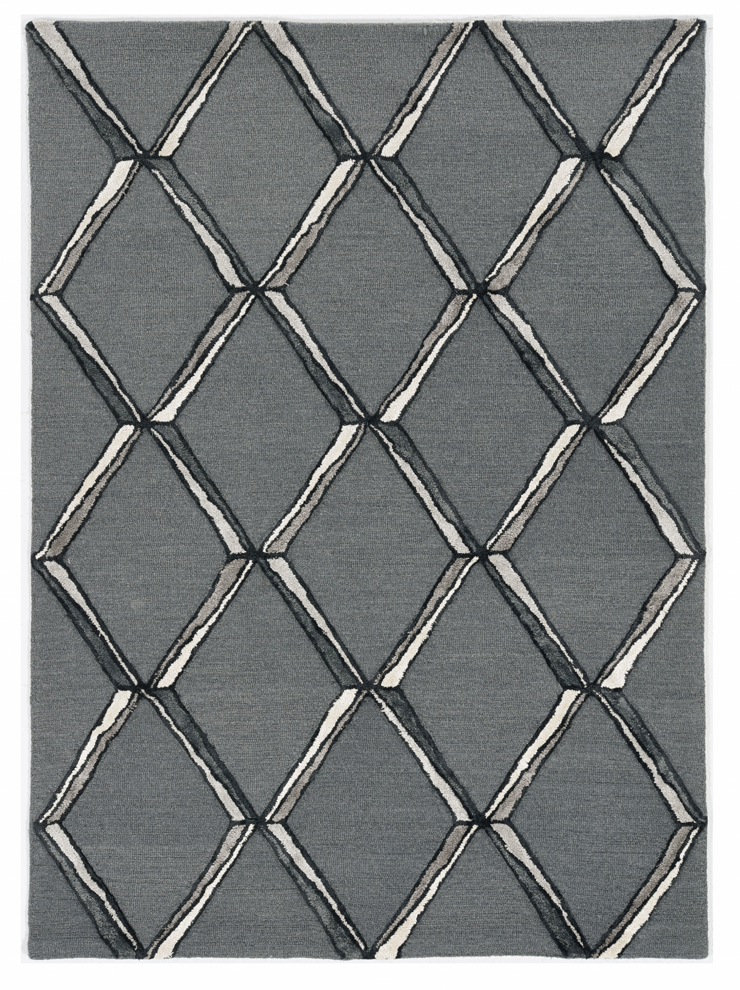 115 Gray Wool Geometric Hand Tufted Rug
