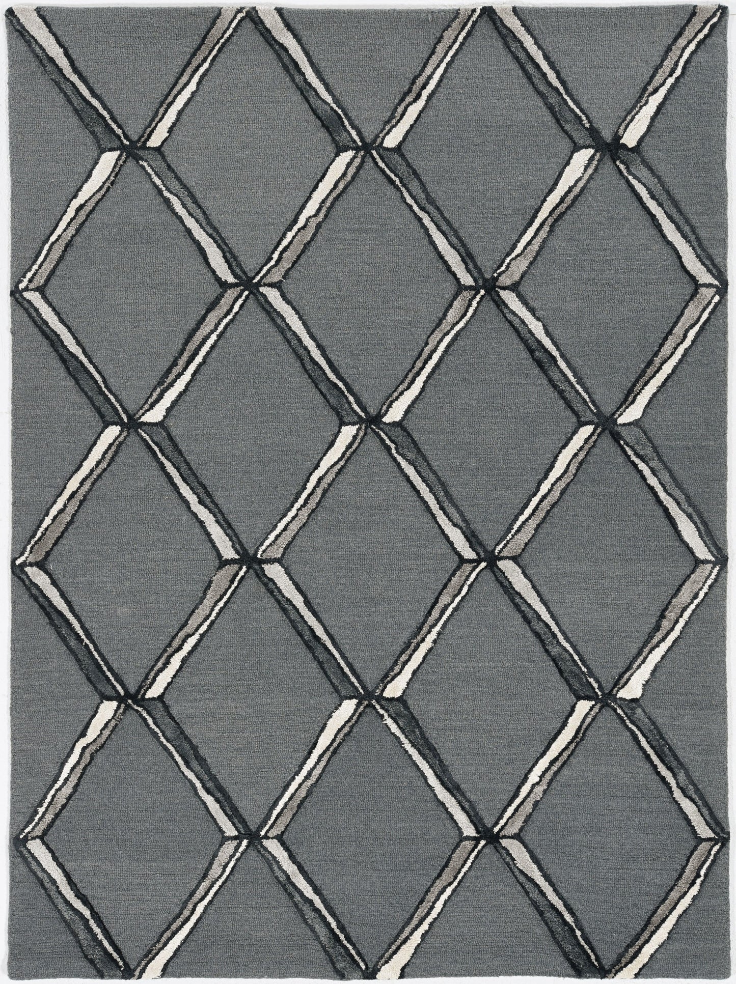 115 Gray Wool Geometric Hand Tufted Rug