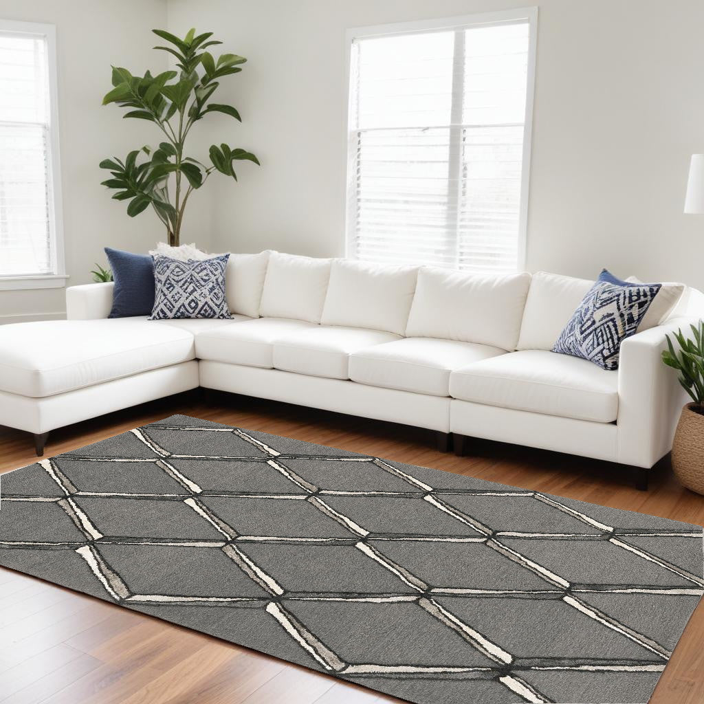 8 x 10 Gray Wool Geometric Hand Tufted Rug