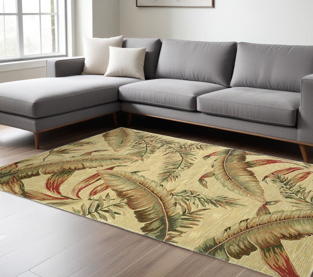 8 x 10 Ivory Hand Tufted Tropical Leaves Indoor Rug