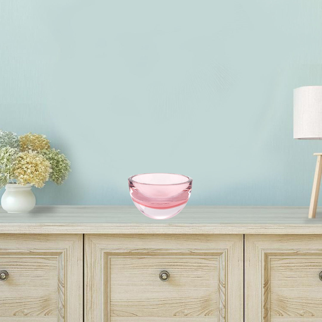 Pink Mouth Blown Crystal Thick Walled Bowl