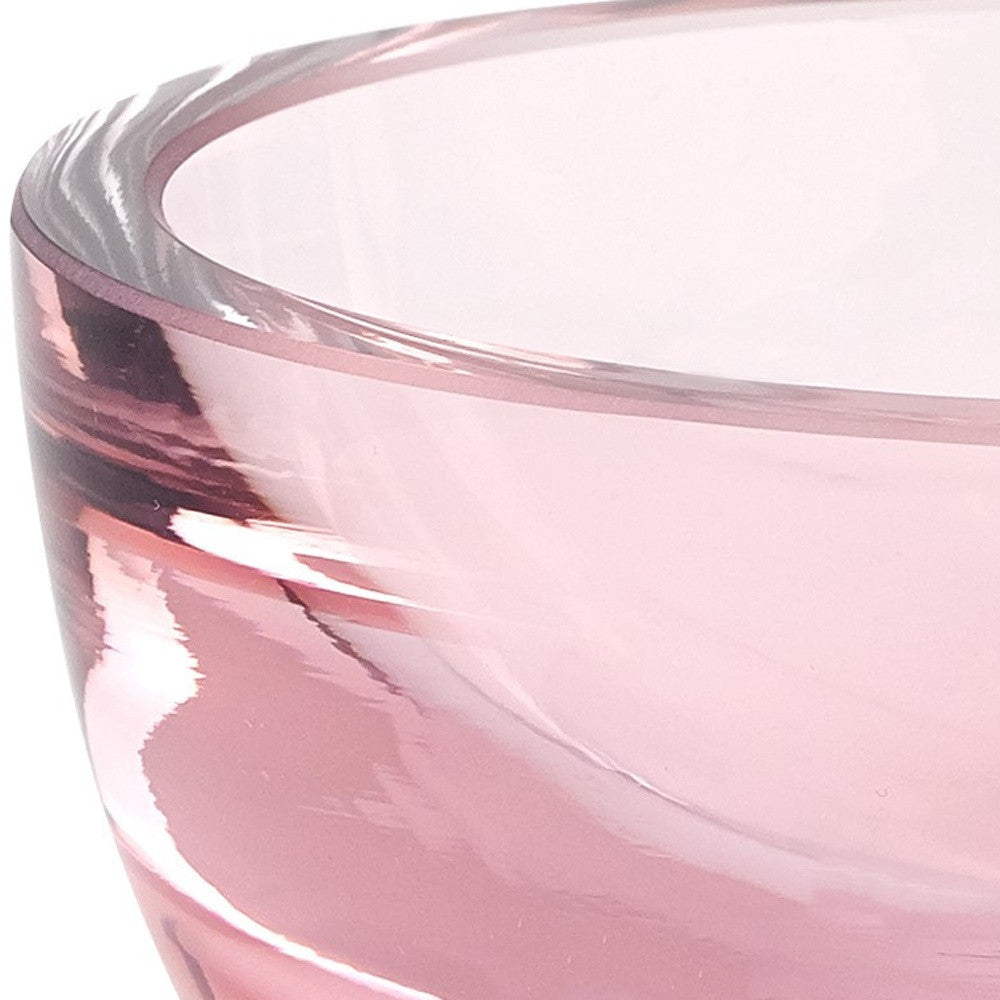 Pink Mouth Blown Crystal Thick Walled Bowl