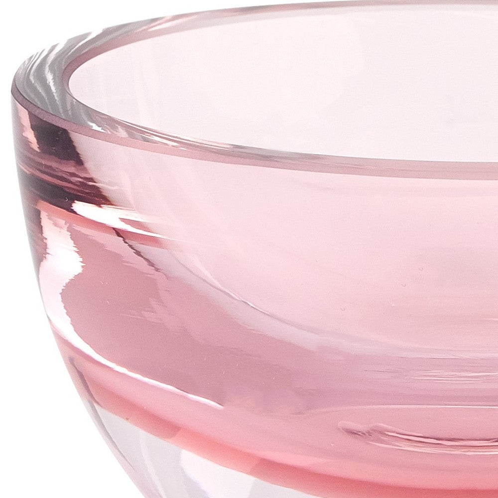 Pink Mouth Blown Crystal Thick Walled Bowl