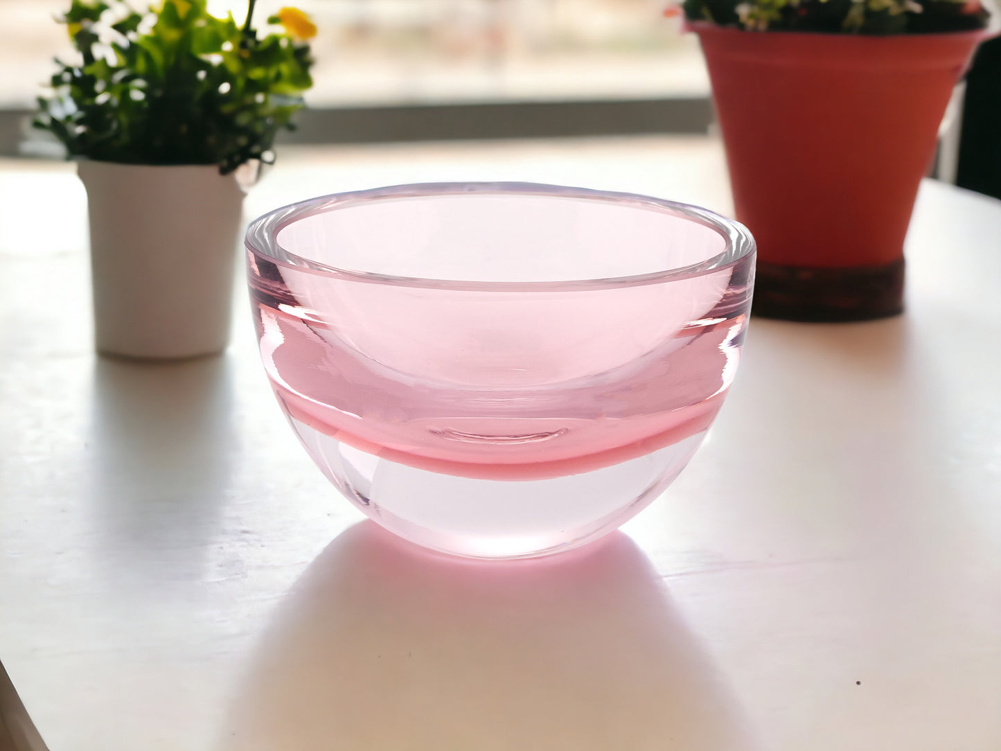 Pink Mouth Blown Crystal Thick Walled Bowl