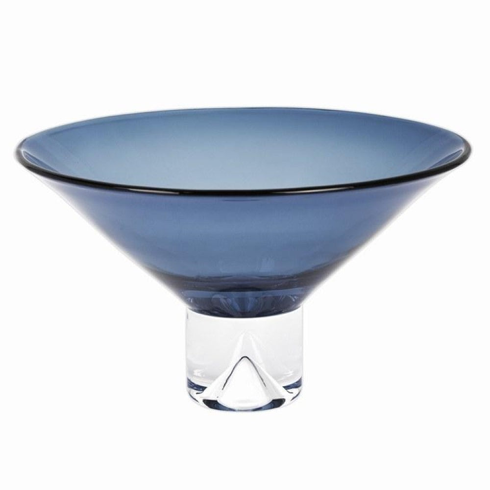 Blue Mouth Blown Crystal Round Pedestal Centerpiece Bowl