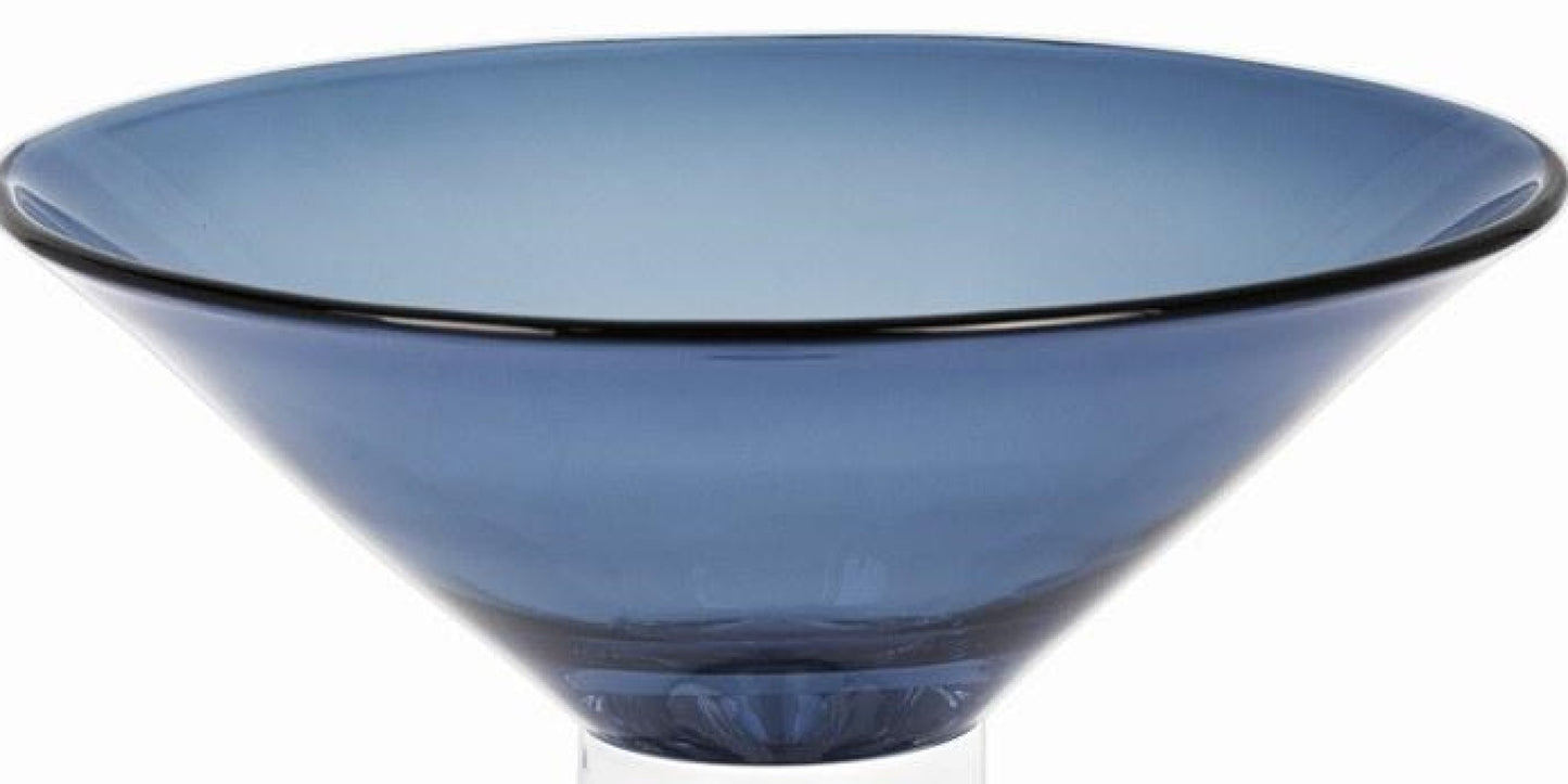 Blue Mouth Blown Crystal Round Pedestal Centerpiece Bowl
