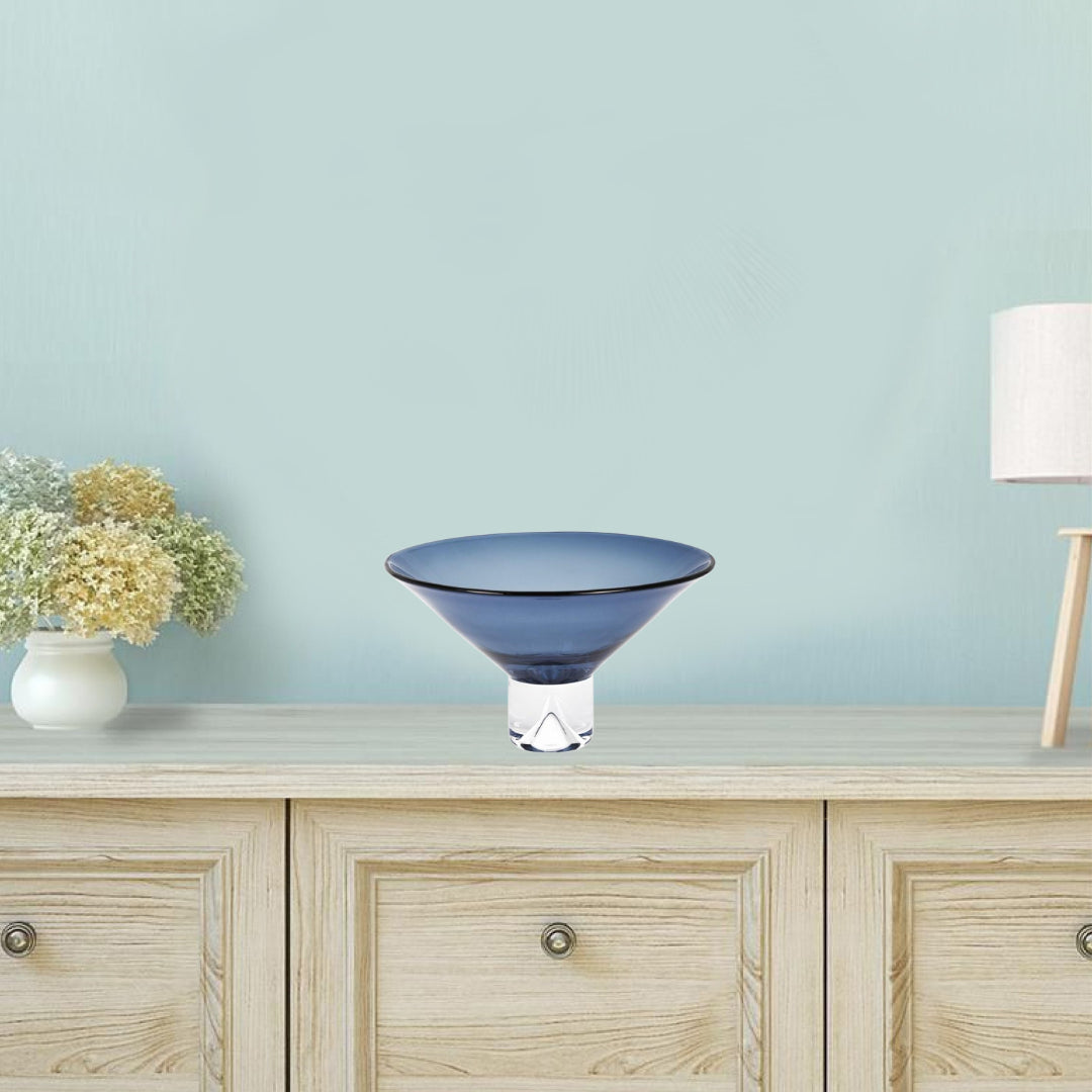 Blue Mouth Blown Crystal Round Pedestal Centerpiece Bowl