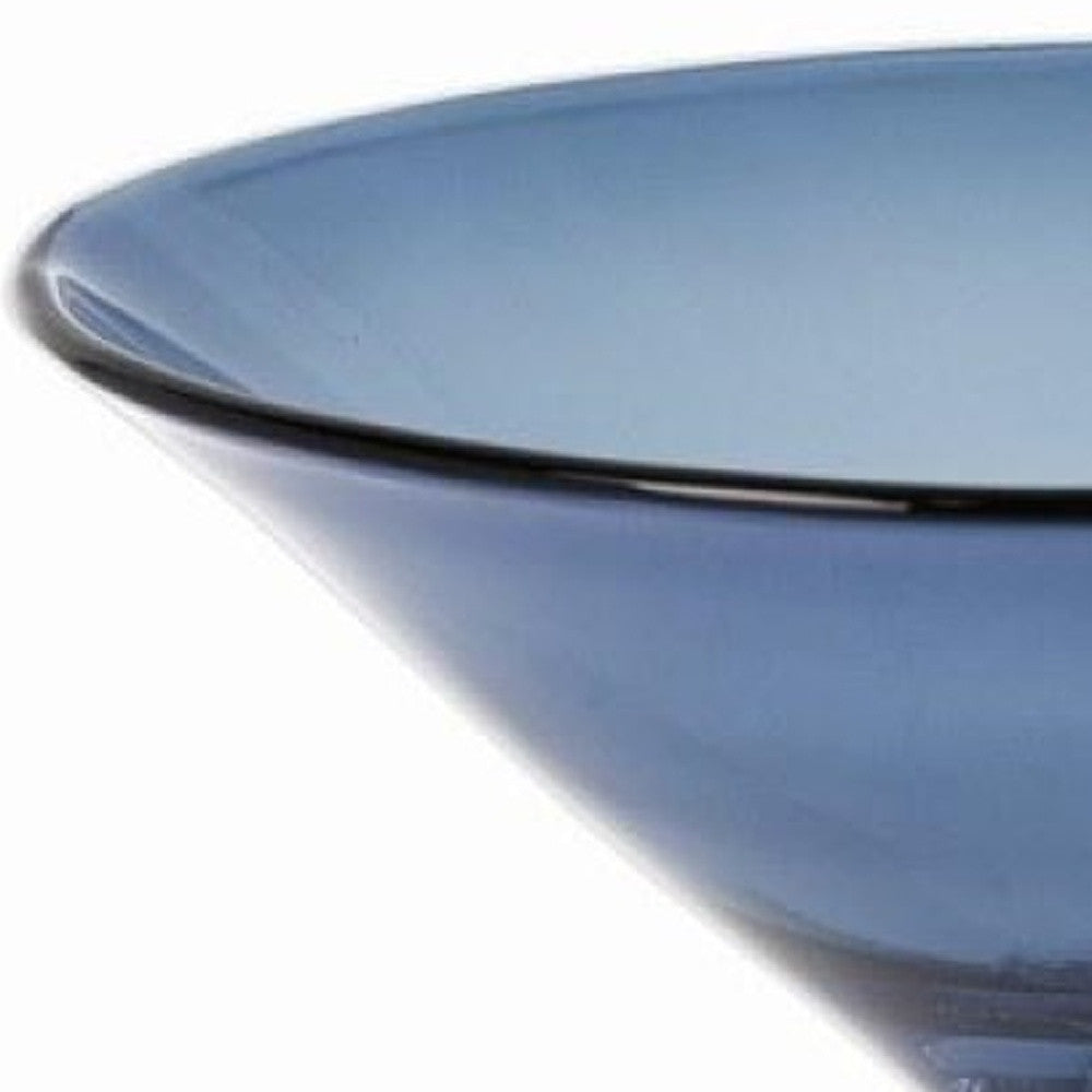 Blue Mouth Blown Crystal Round Pedestal Centerpiece Bowl