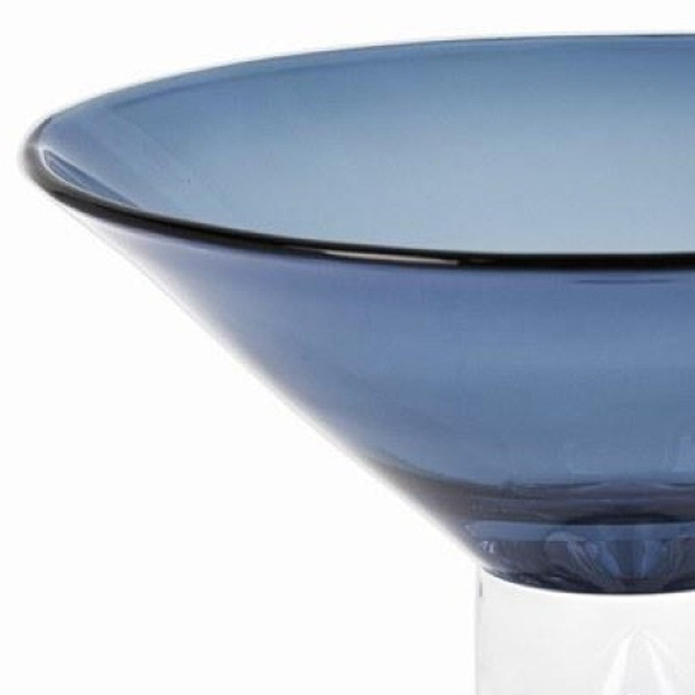 Blue Mouth Blown Crystal Round Pedestal Centerpiece Bowl