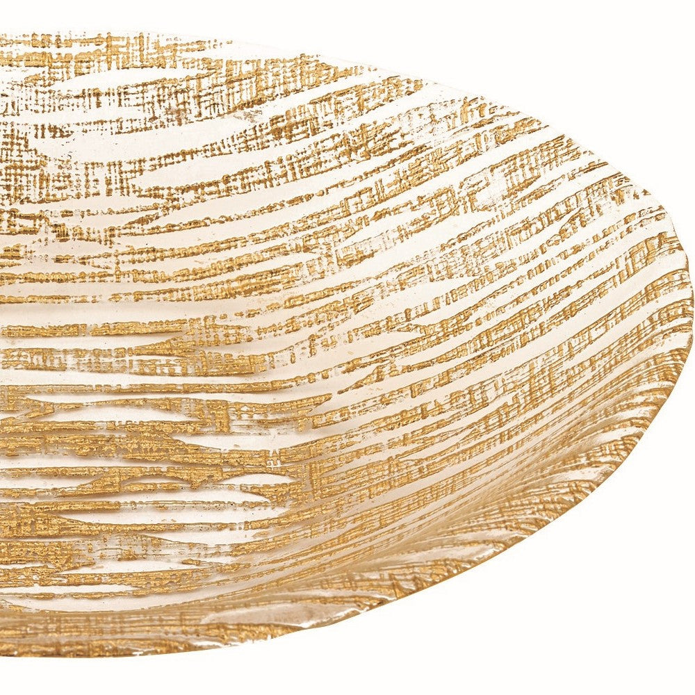 Hand Crafted Glass Oval Gold Salad Or Centerpiece Bowl