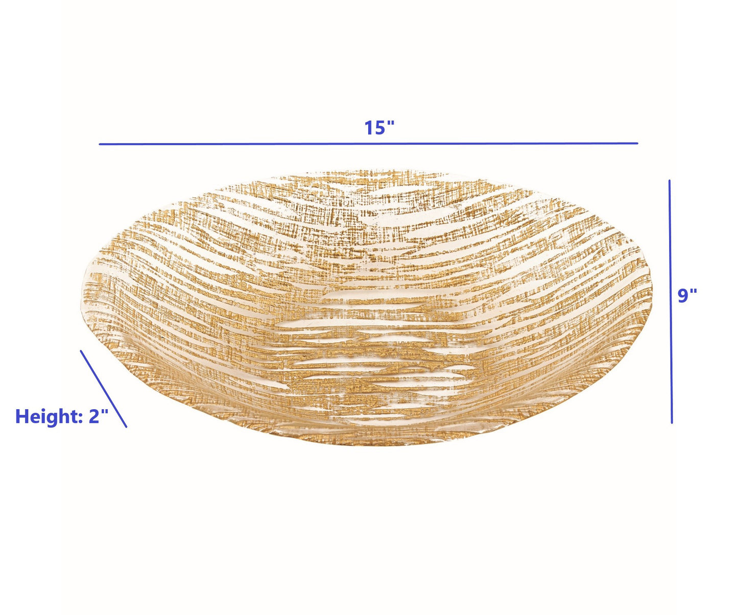 Hand Crafted Glass Oval Gold Salad Or Centerpiece Bowl