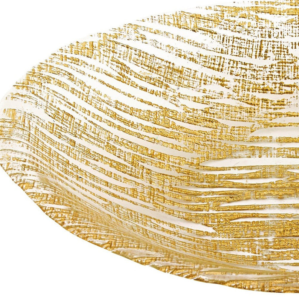 Hand Crafted Glass Oval Gold Salad Or Centerpiece Bowl