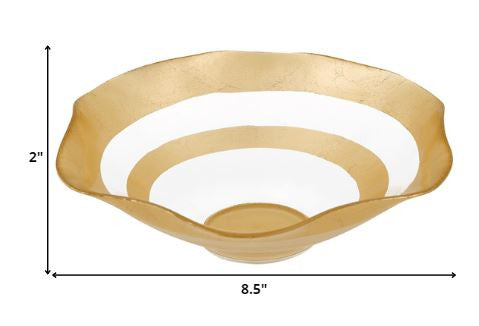 Clear and Gold Glass Round Ruffle Centerpiece Bowl