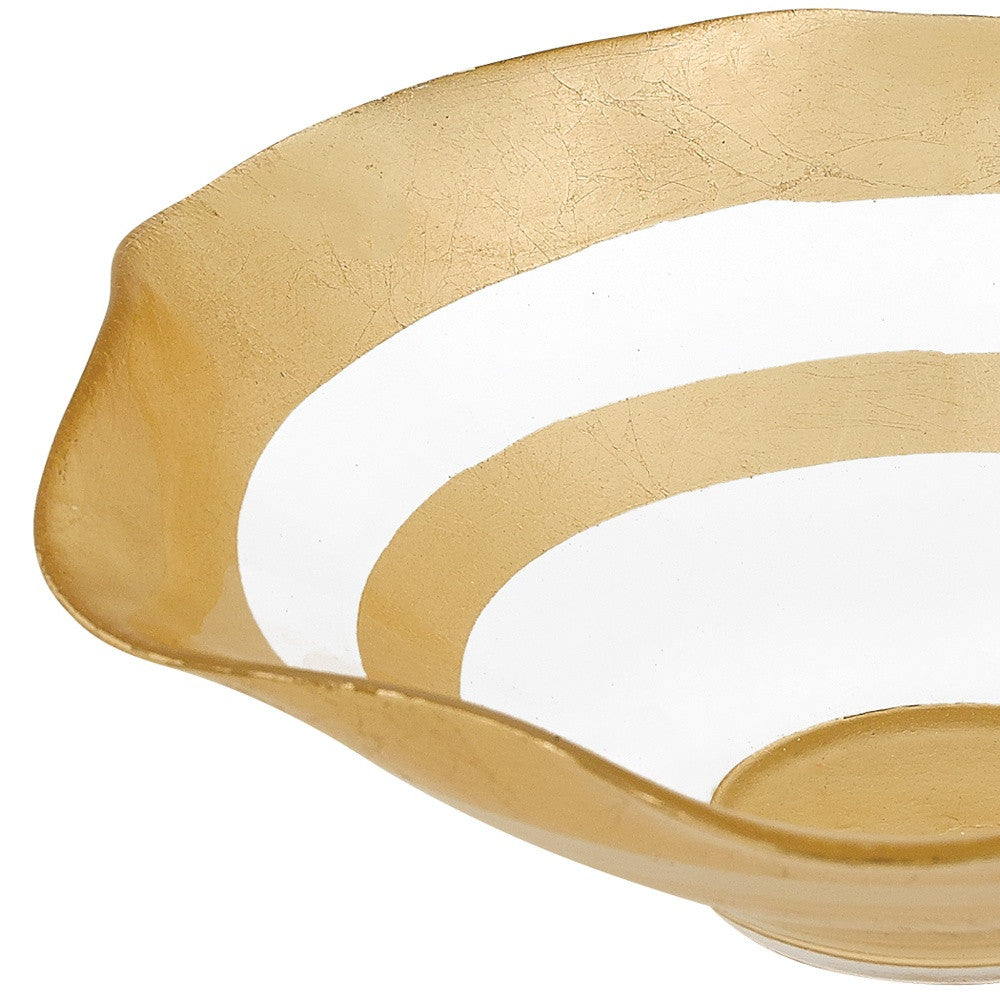 Clear and Gold Glass Round Ruffle Centerpiece Bowl