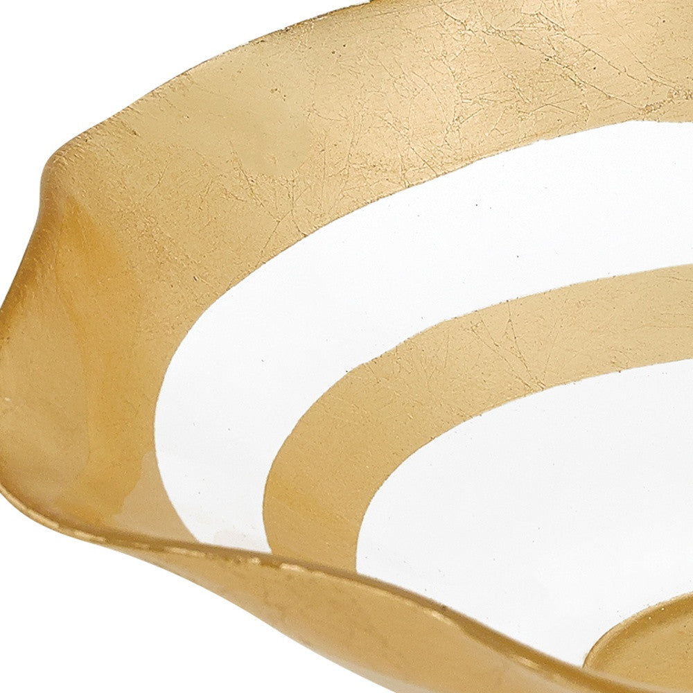 Clear and Gold Glass Round Ruffle Centerpiece Bowl