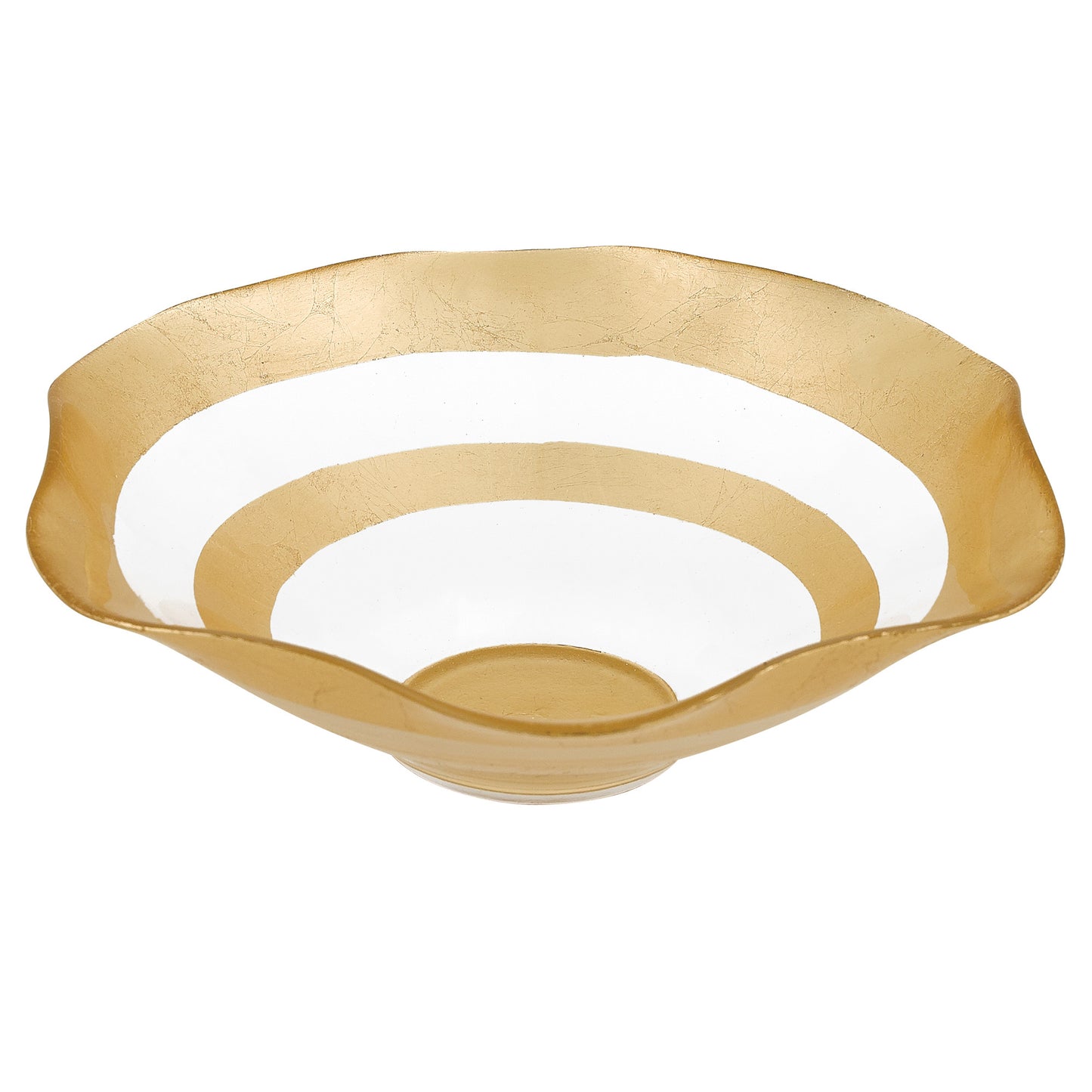 Clear and Gold Glass Round Ruffle Centerpiece Bowl