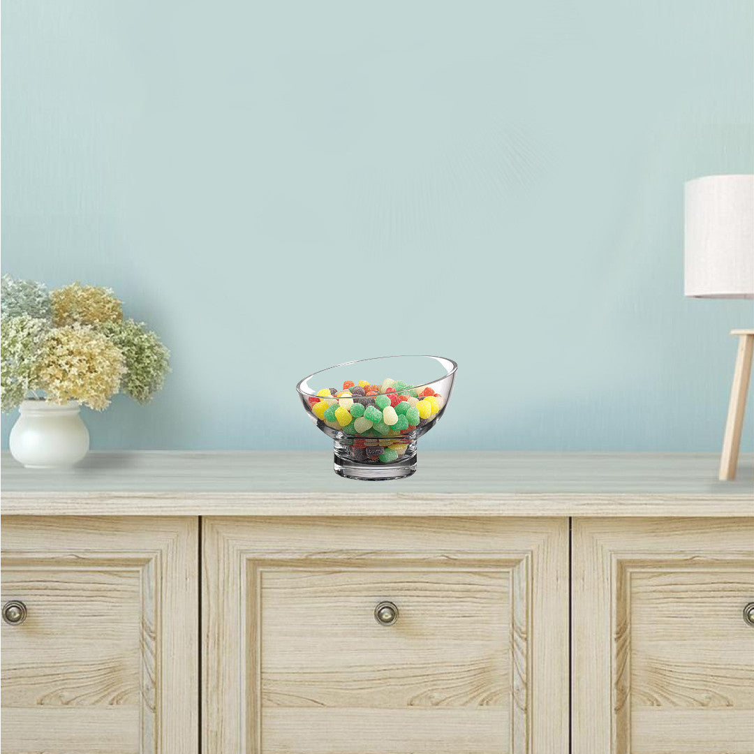 Clear Mouth Blown Slant Edge Glass Candy Bowl