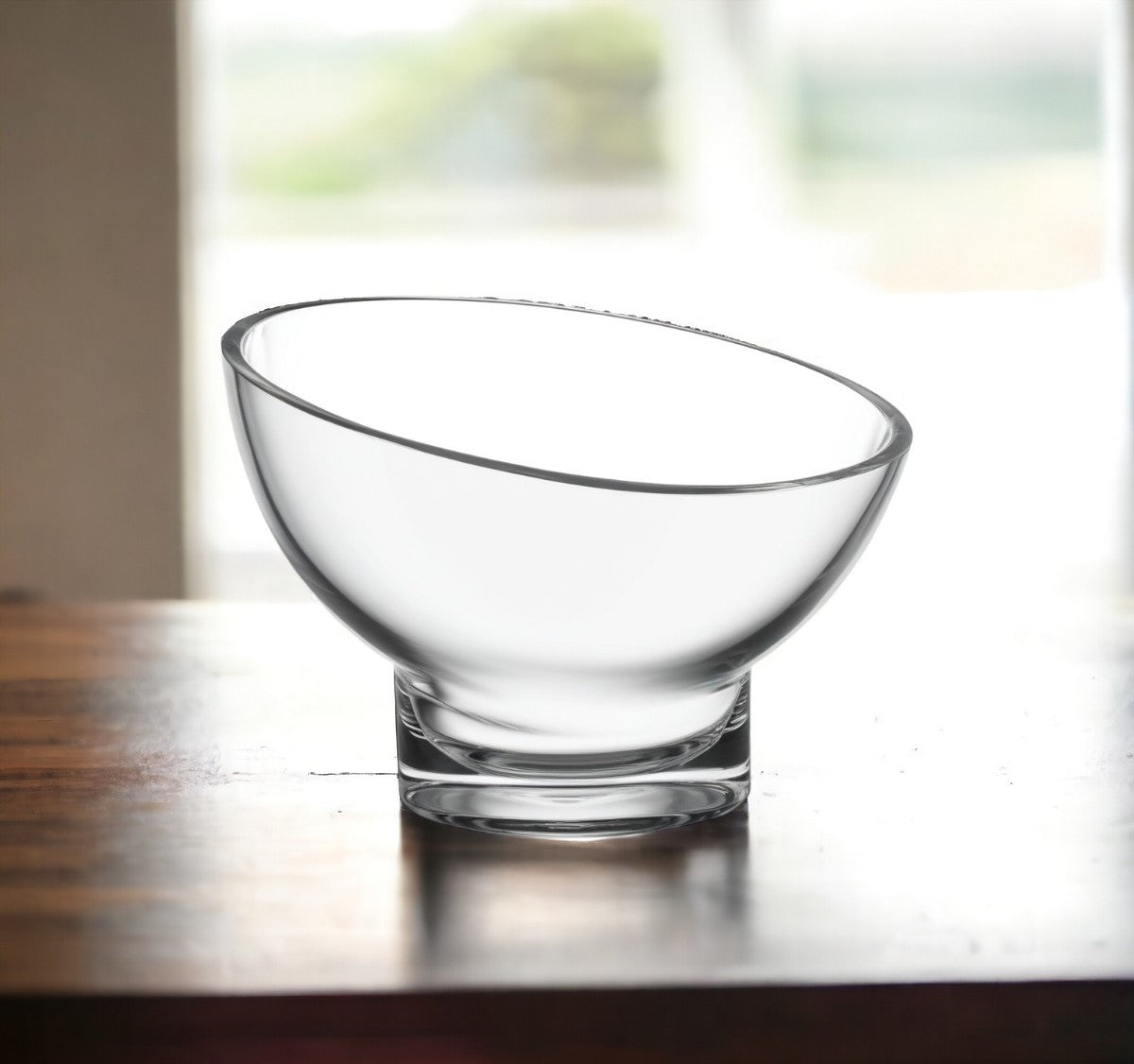 Clear Mouth Blown Slant Edge Glass Candy Bowl
