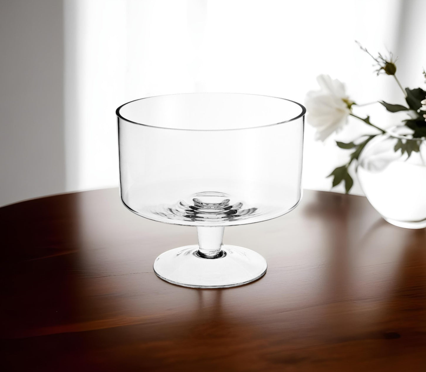 Clear Mouth Blown Crystal Round Trifle Bowl