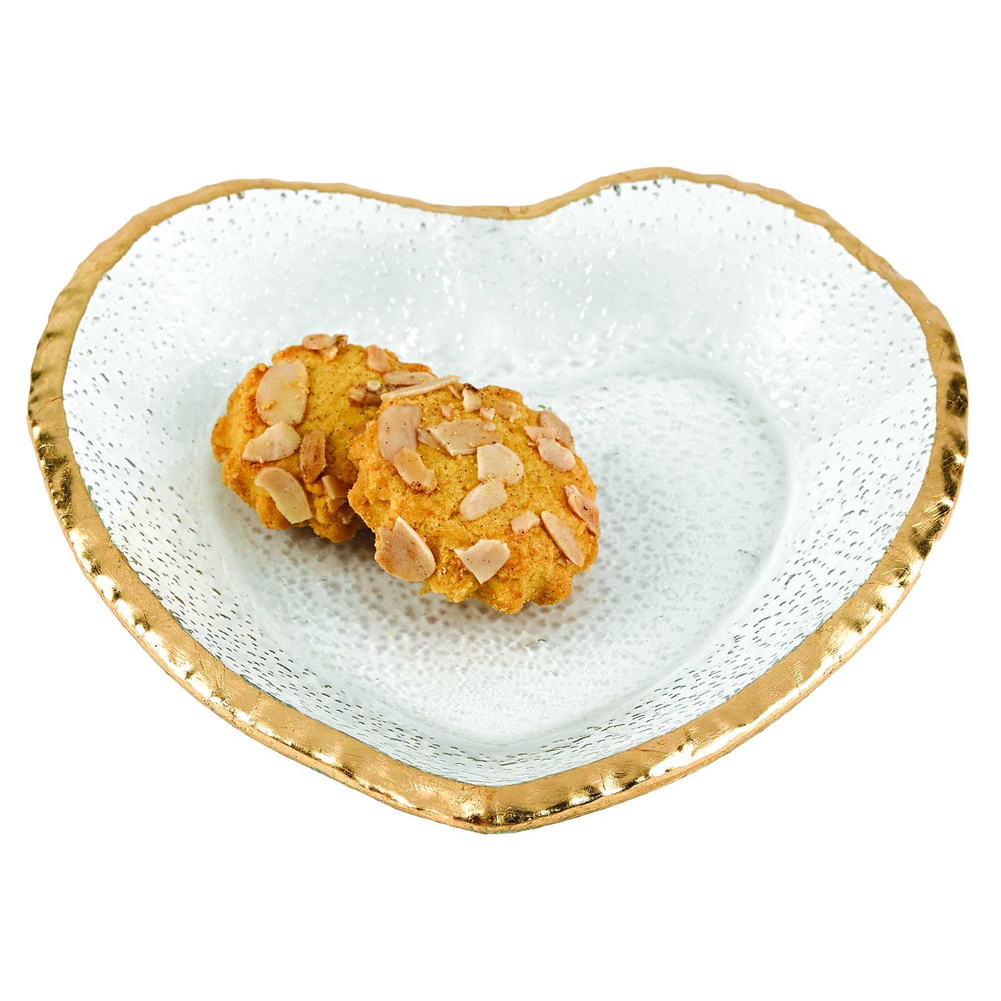 Mouth Blown Seeded Glass Heart Plate w/ Gold Rim