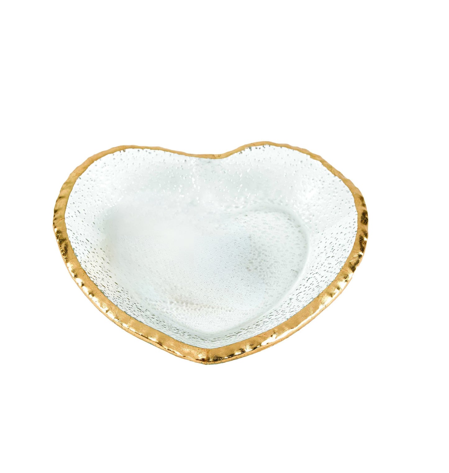 Mouth Blown Seeded Glass Heart Plate w/ Gold Rim