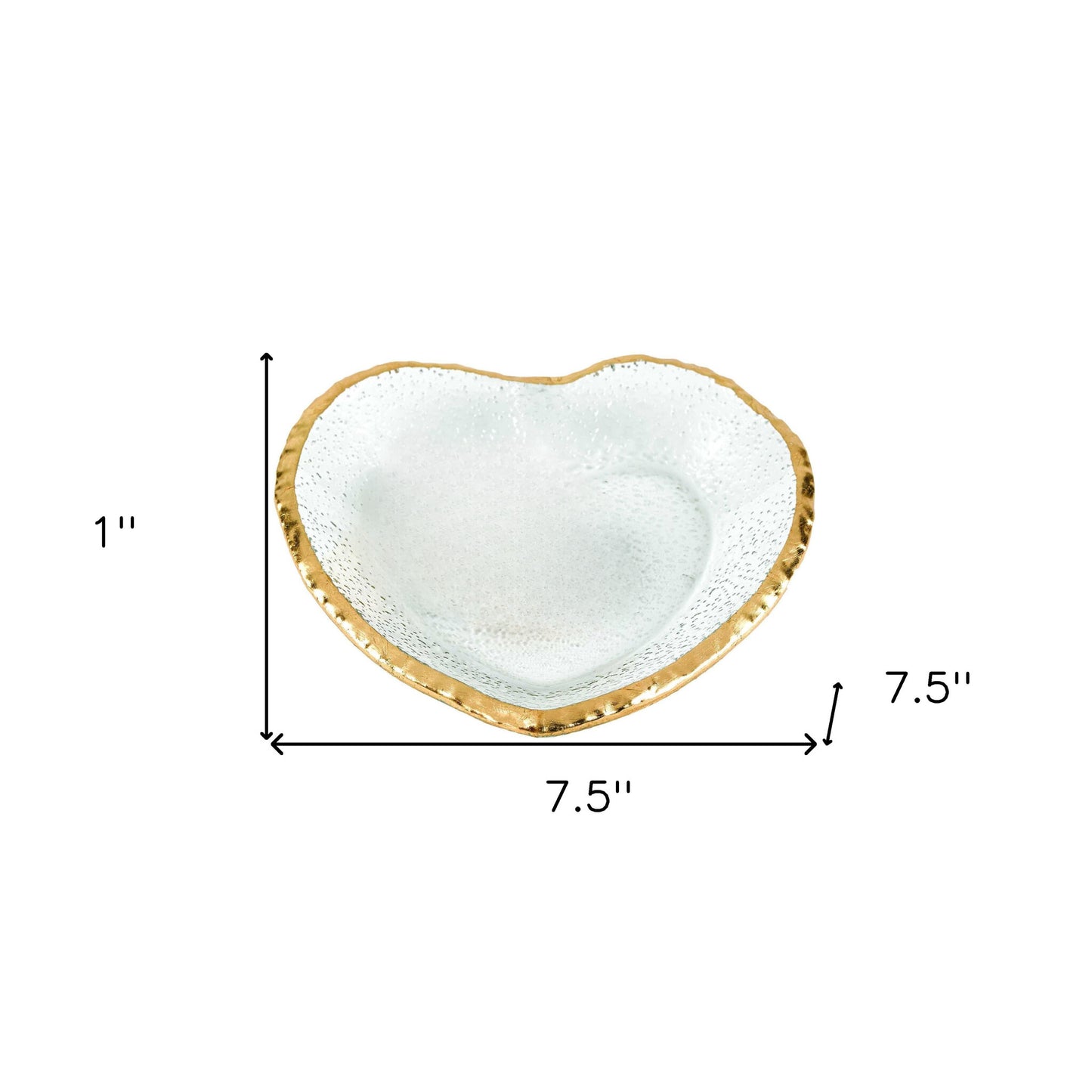 Mouth Blown Seeded Glass Heart Plate w/ Gold Rim