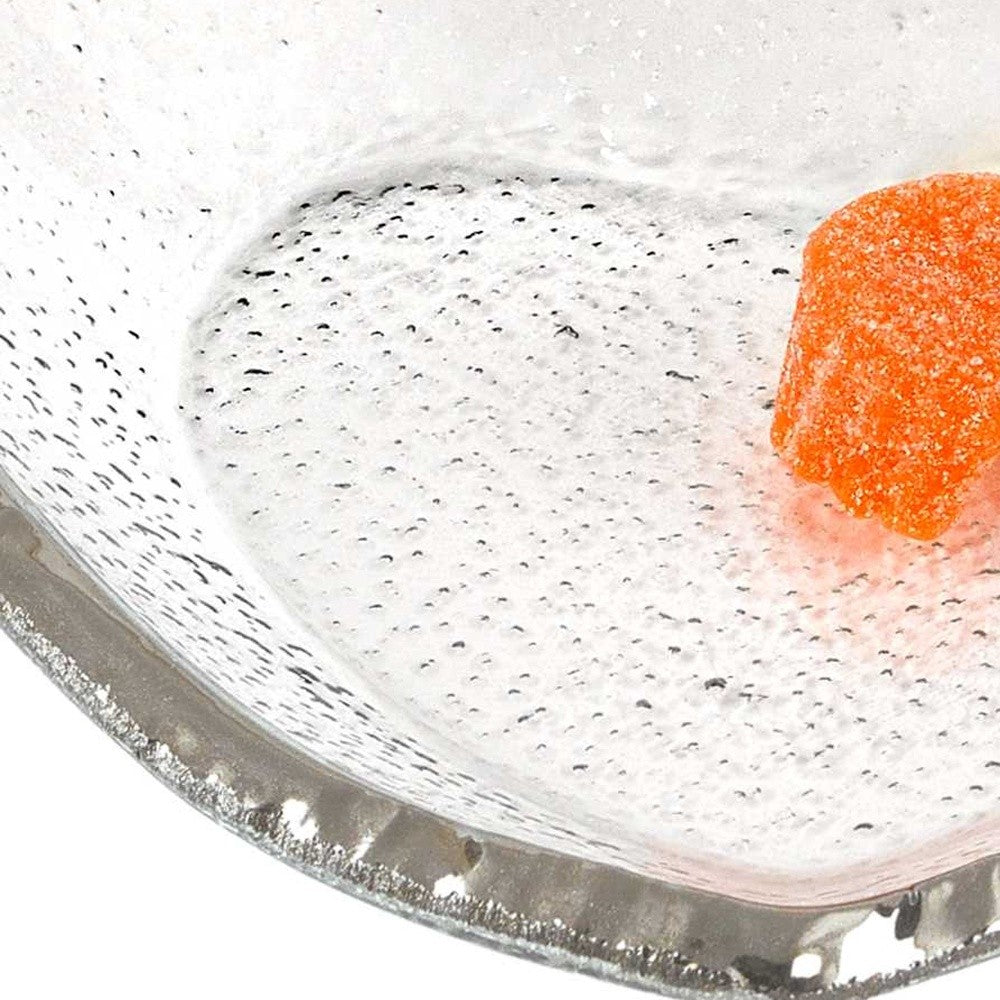 Mouth Blown Seeded Glass Heart Plate w/ Silver Rim