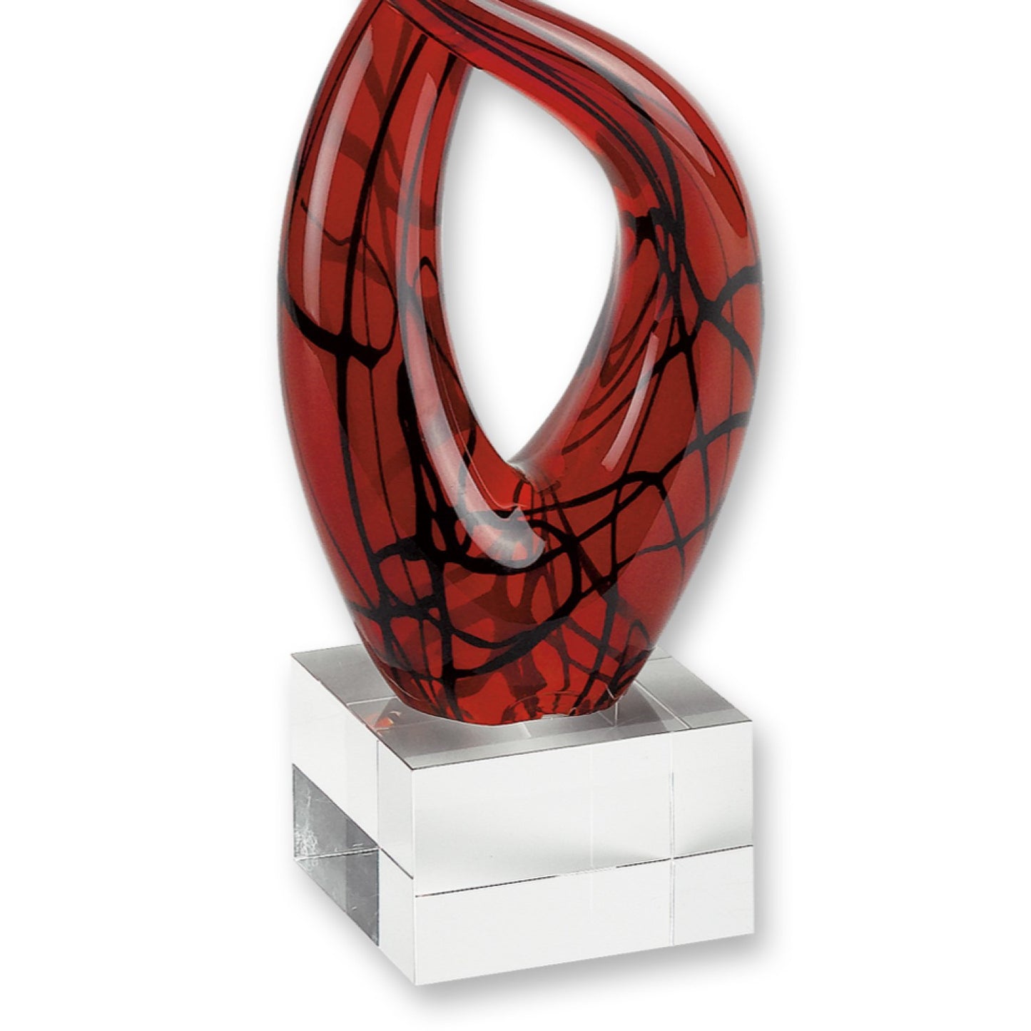 Clear Burgundy & Black Murano Glass Modern Abstract Tabletop Sculpture