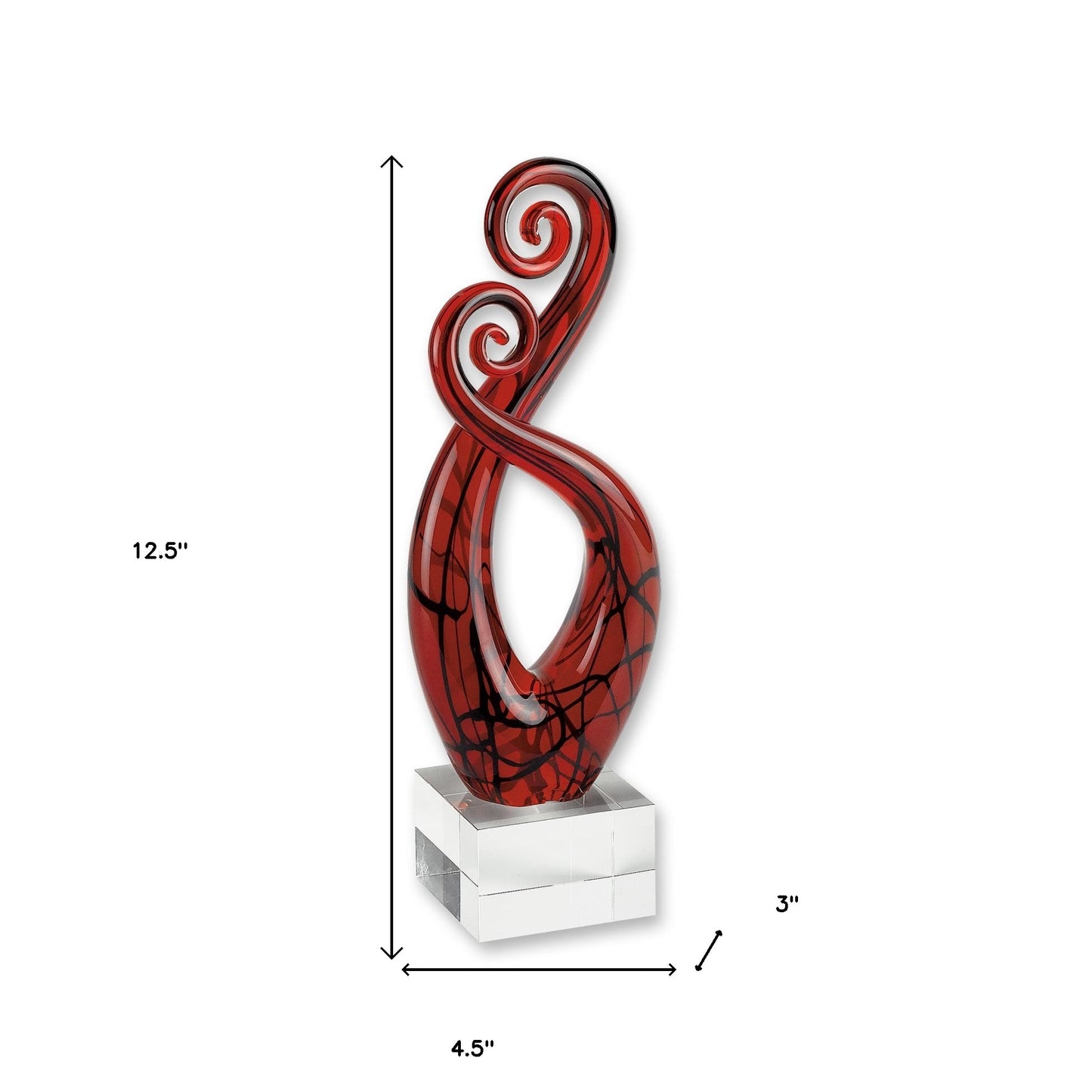 Clear Burgundy & Black Murano Glass Modern Abstract Tabletop Sculpture