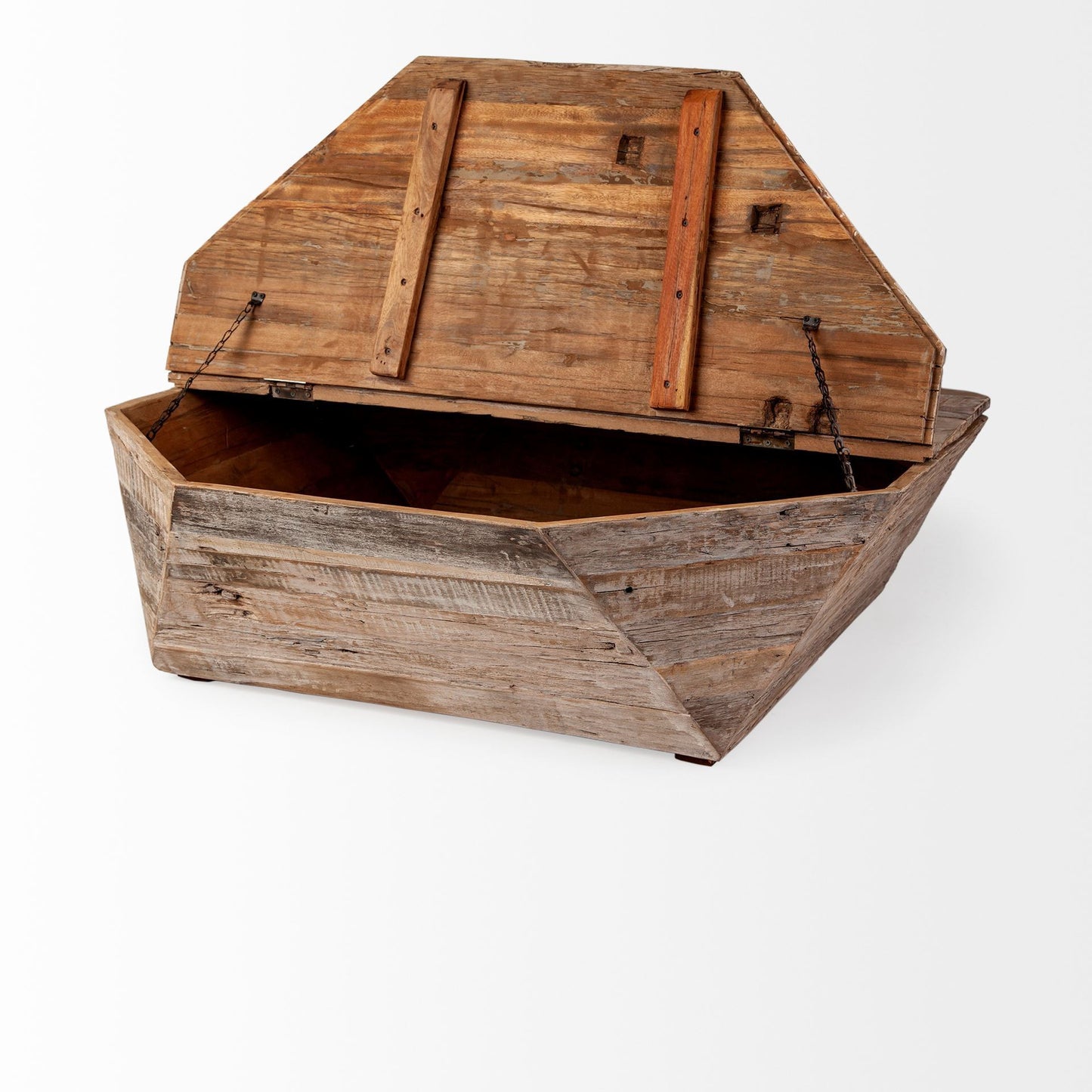 Natural Octagon Distressed Lift Top Coffee Table