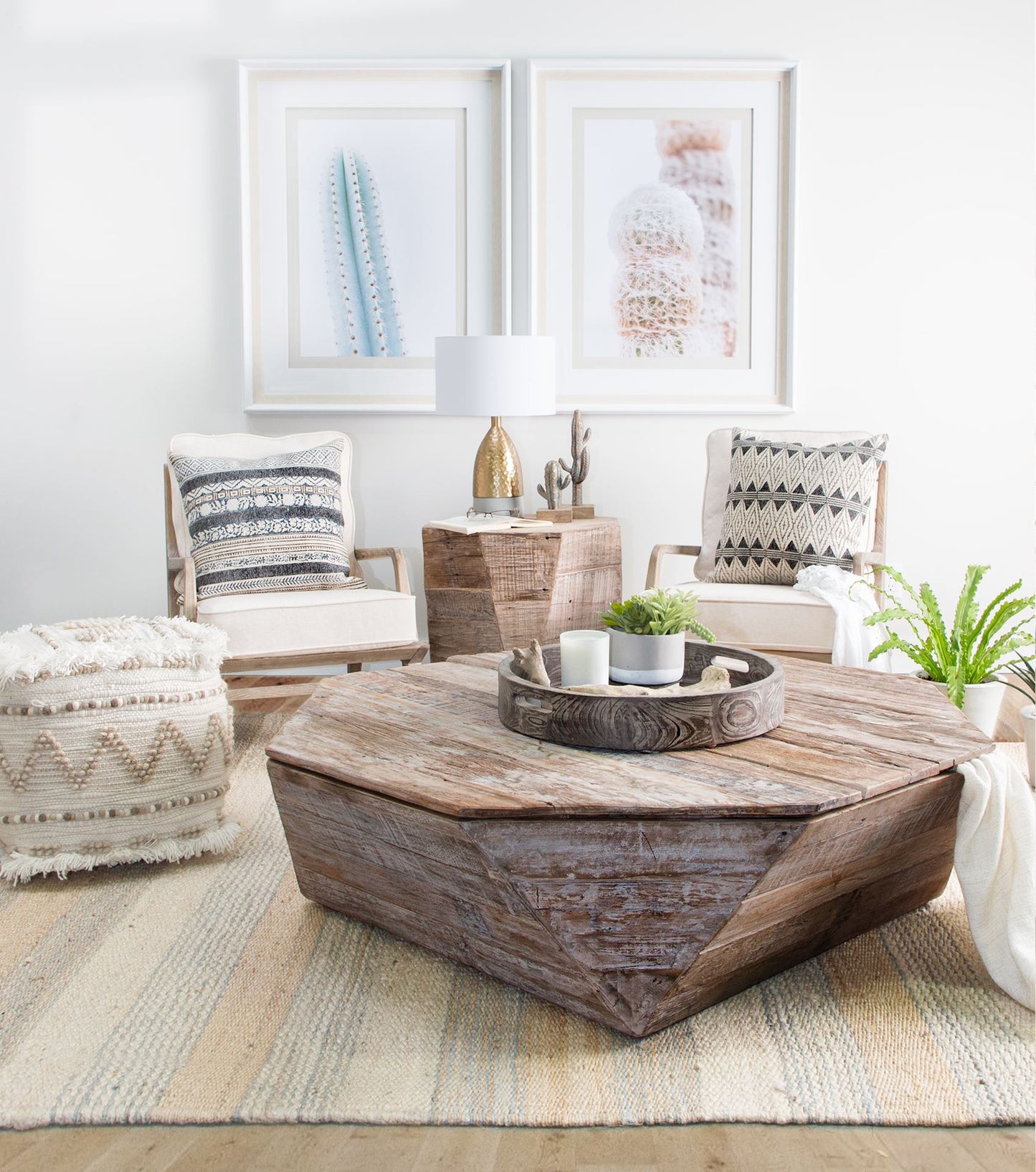 Natural Octagon Distressed Lift Top Coffee Table