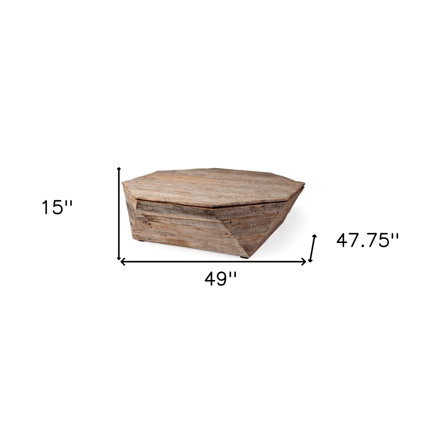 Natural Octagon Distressed Lift Top Coffee Table