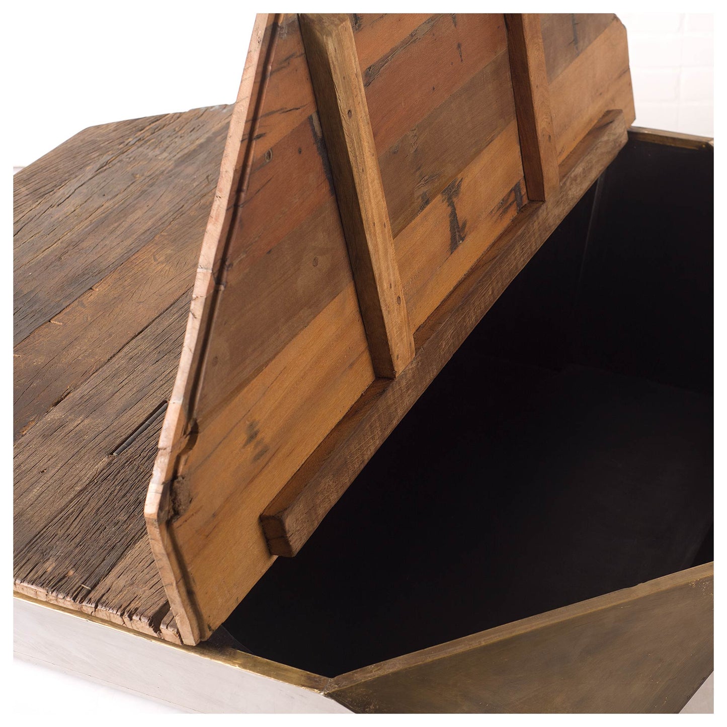 Natural Solid Wood Octagon Distressed Lift Top Abstract Coffee Table image 9