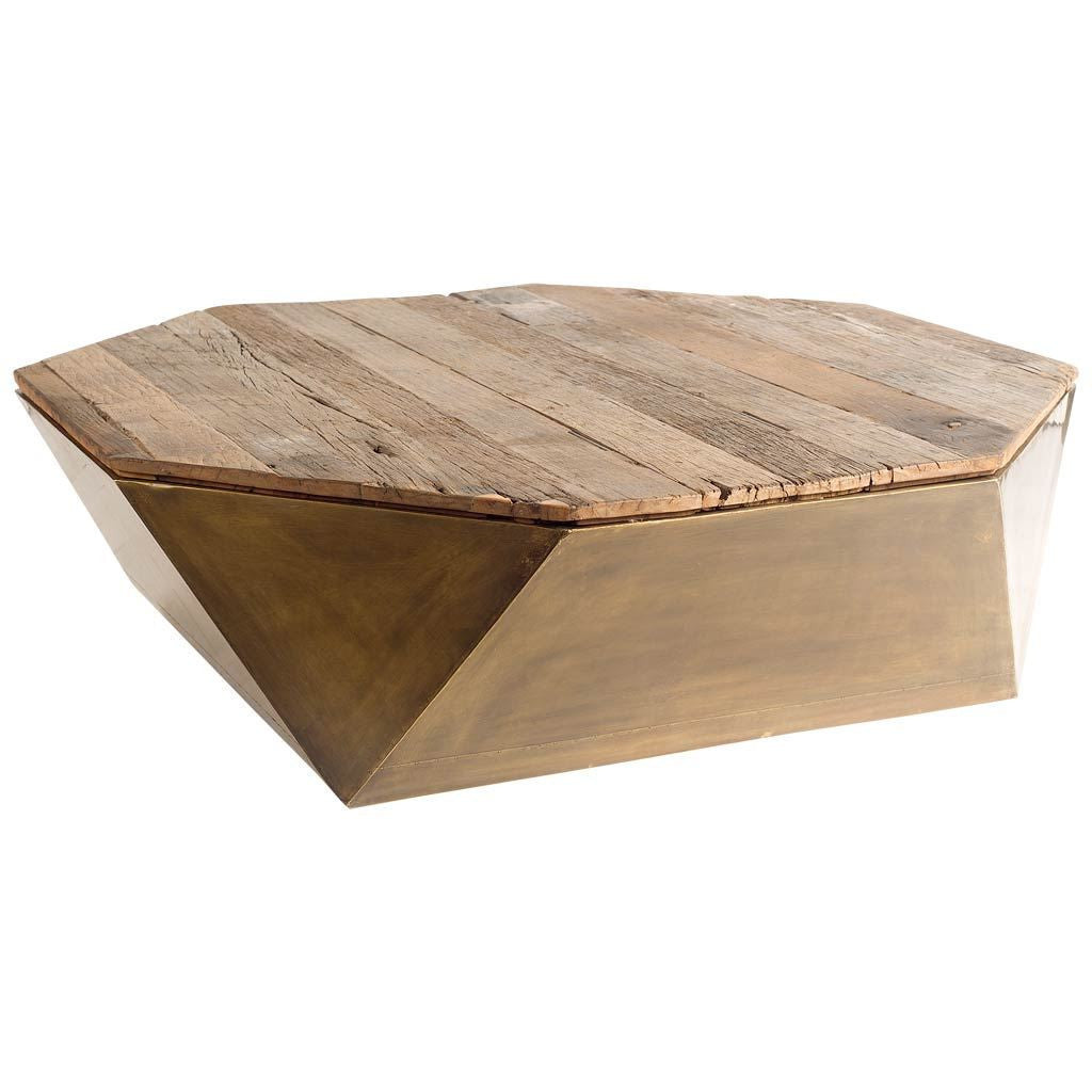 Natural Solid Wood Octagon Distressed Lift Top Coffee Table