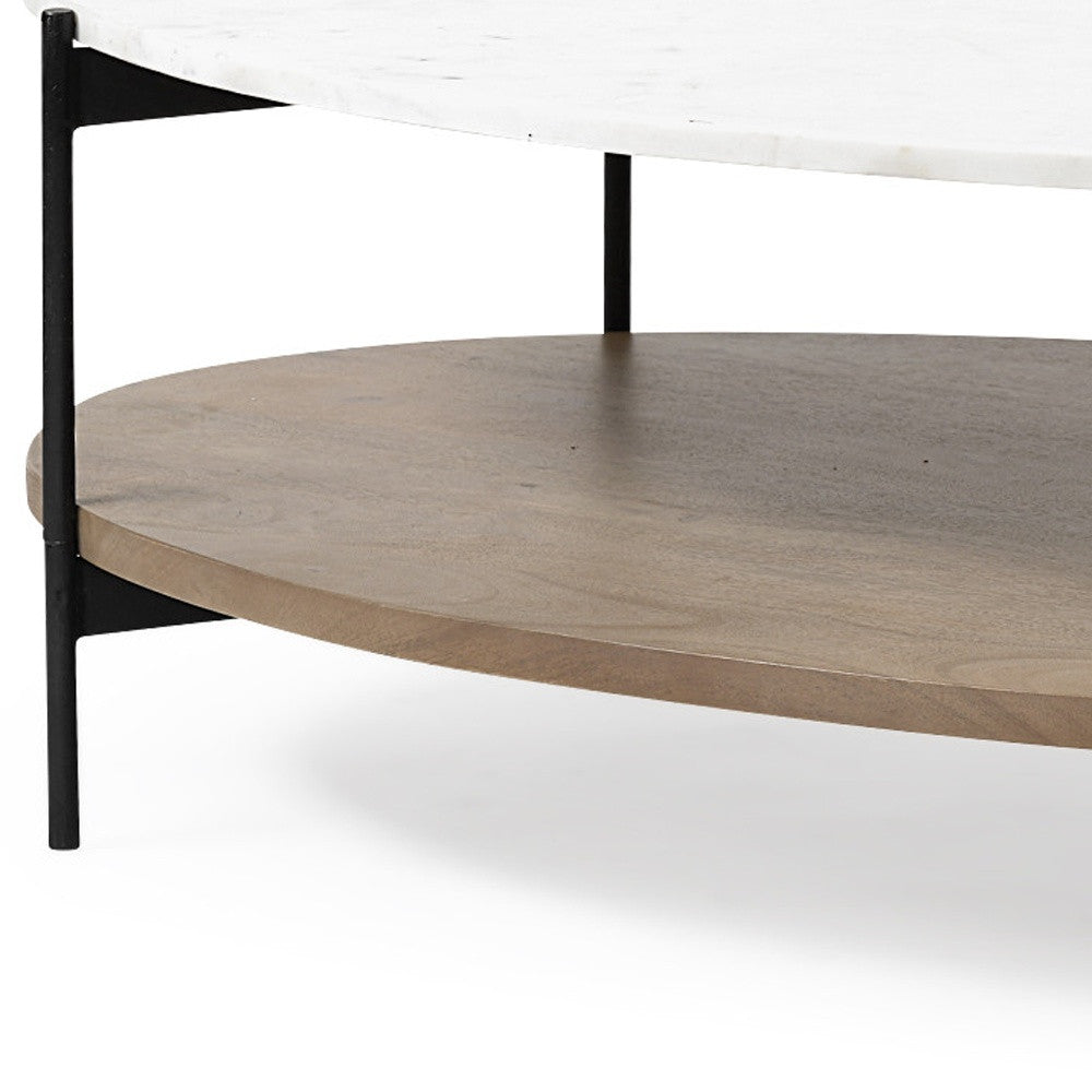 Oval White Marble Top & Black Metal Base Coffee Table