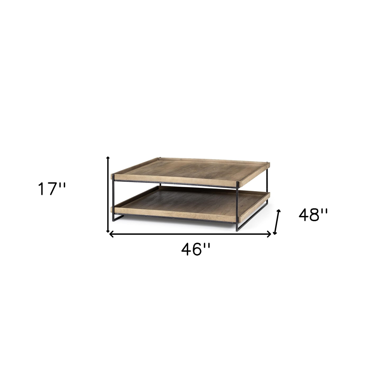 Natural & Black Solid Wood & Metal Coffee Table w/ Shelf image 7