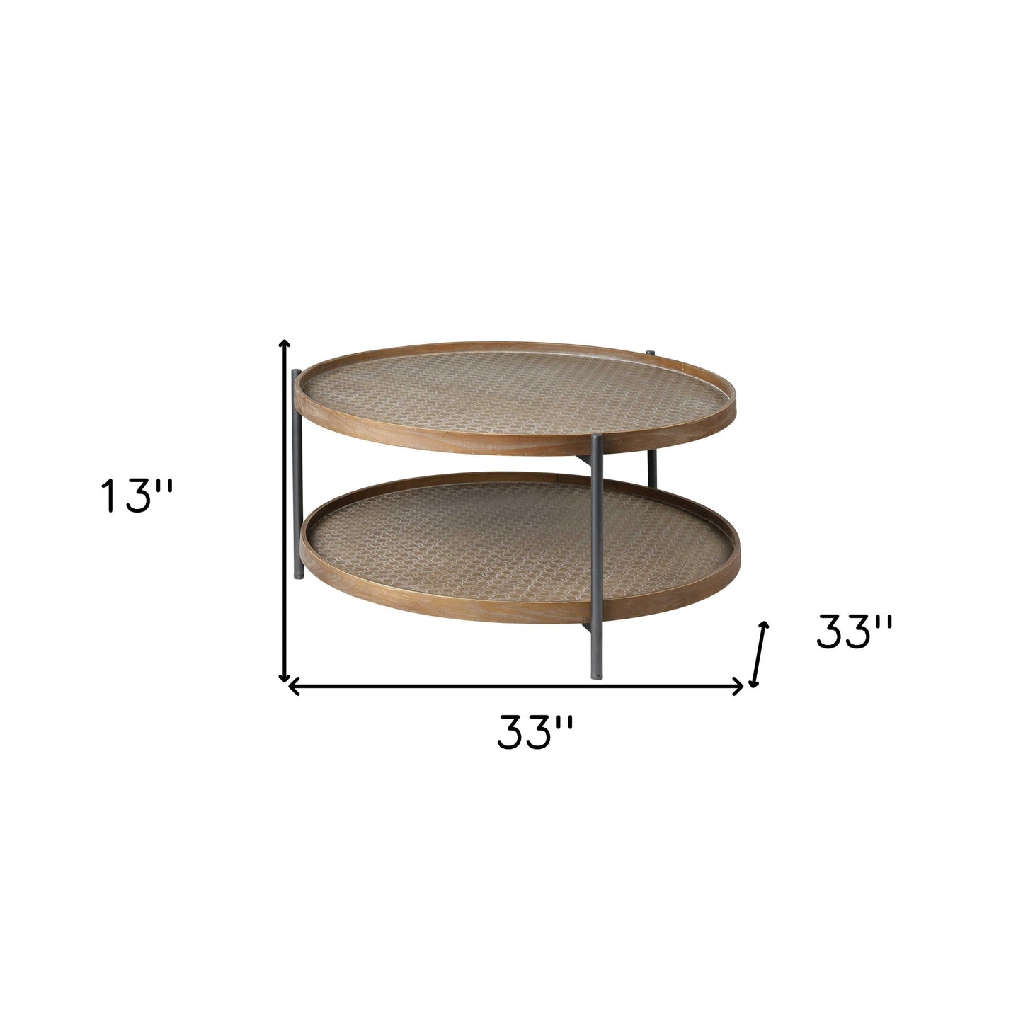 Brown & Black Solid Wood & Iron Round Coffee Table w/ Shelf image 8